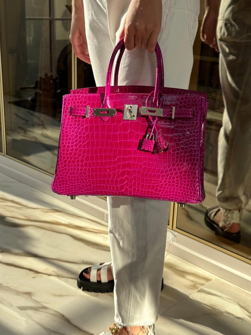 Hermès Birkin 30 Rose Pourpre Shiny Porosus Crocodile Palladium Hardware Bag For Sale 3