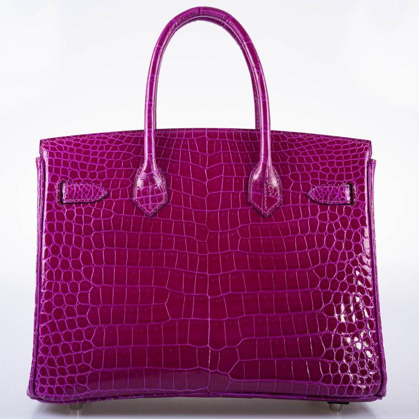 Women's Hermès Birkin 30 Rose Pourpre Shiny Porosus Crocodile Palladium Hardware Bag For Sale