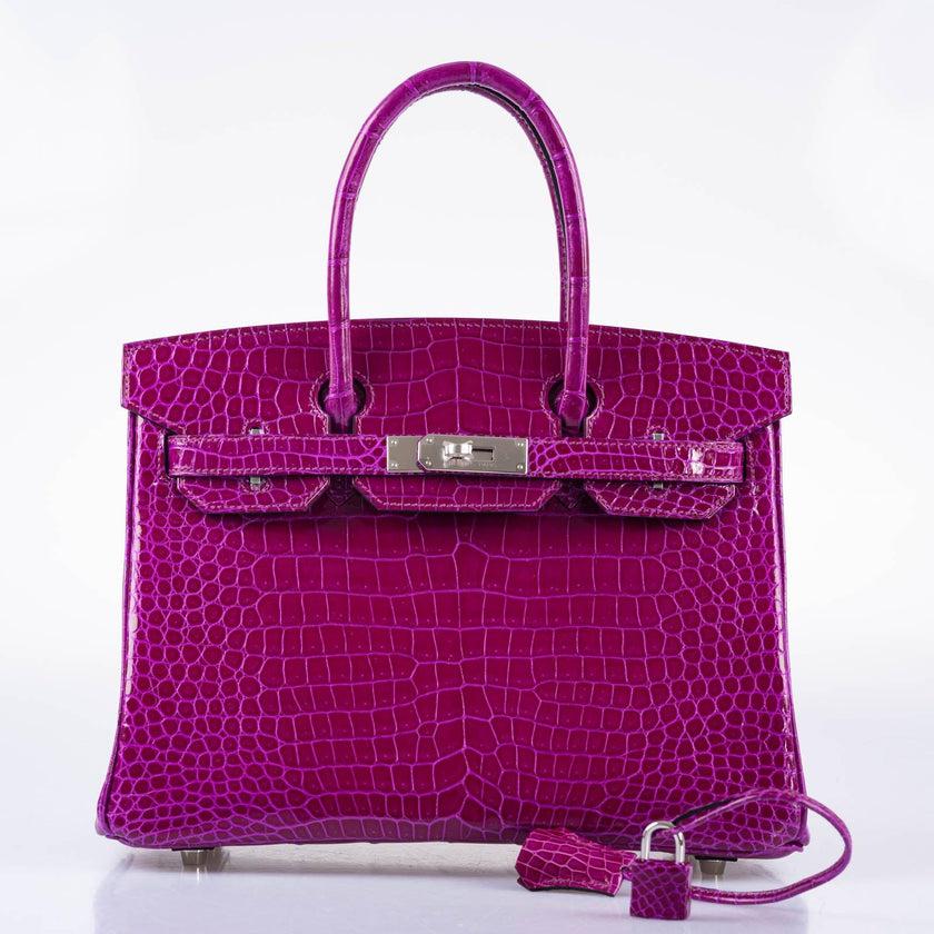 Hermès Birkin 30 Rose Pourpre Shiny Porosus Crocodile Palladium Hardware Bag For Sale 1