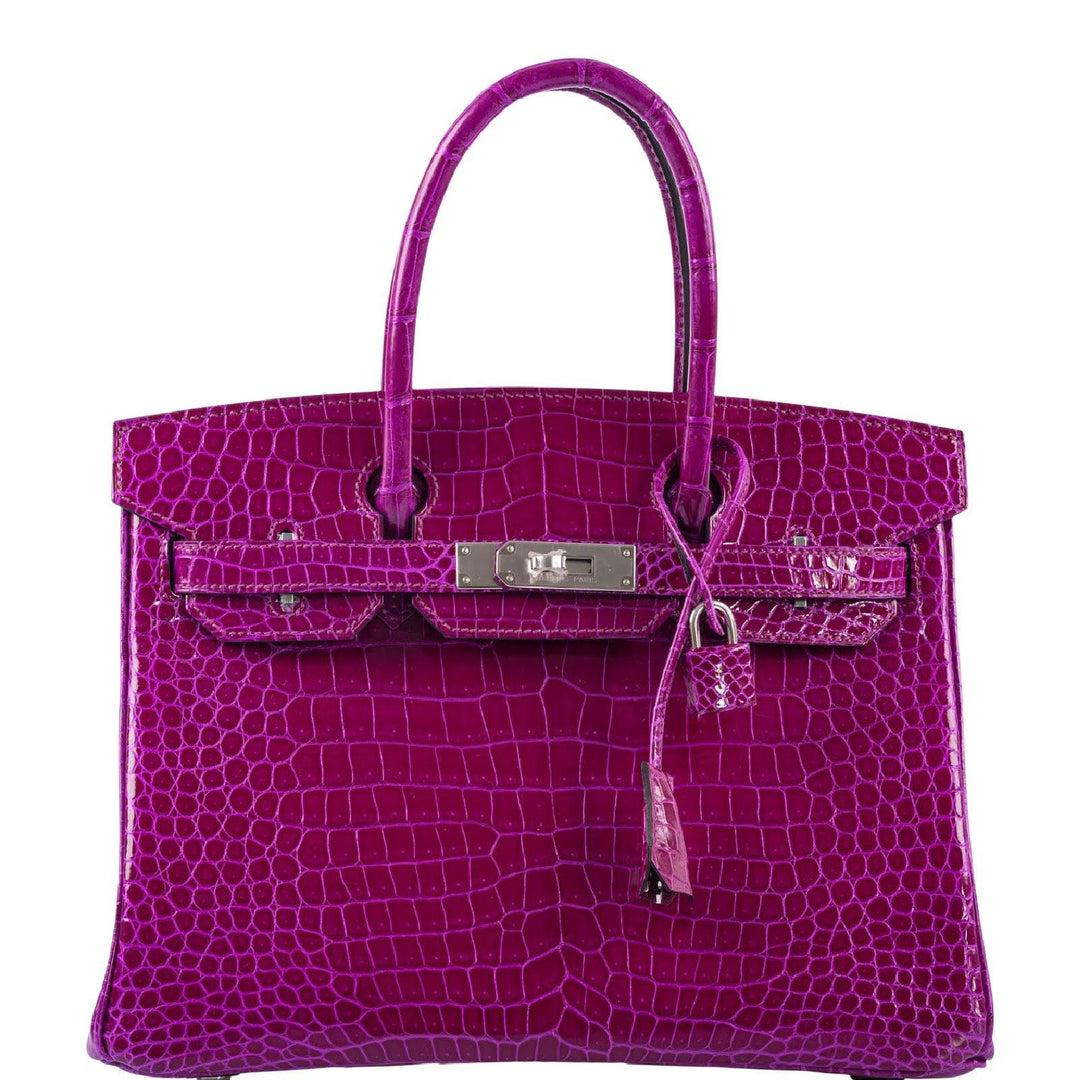 Hermès Birkin 30 Rose Pourpre Shiny Porosus Crocodile Palladium Hardware Bag For Sale