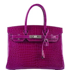 Hermès Birkin 30 Rose Pourpre Shiny Porosus Crocodile Palladium Hardware Bag