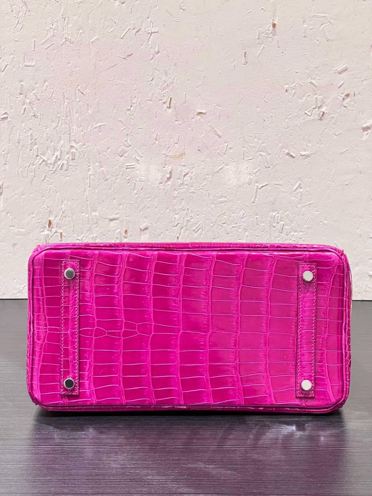 Hermes Birkin 30 Rosa Scheherazade Bolso Cocodrilo Brillante Con Diamantes Oro 18K en venta 5
