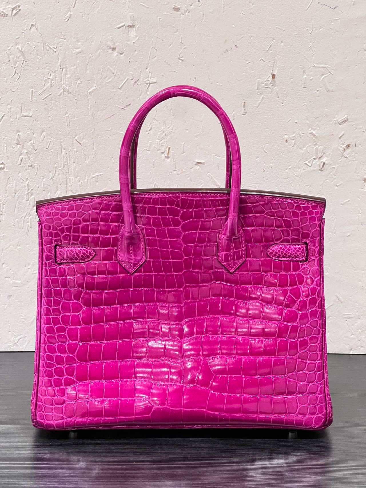 Hermes Birkin 30 Rosa Scheherazade Bolso Cocodrilo Brillante Con Diamantes Oro 18K en venta 1