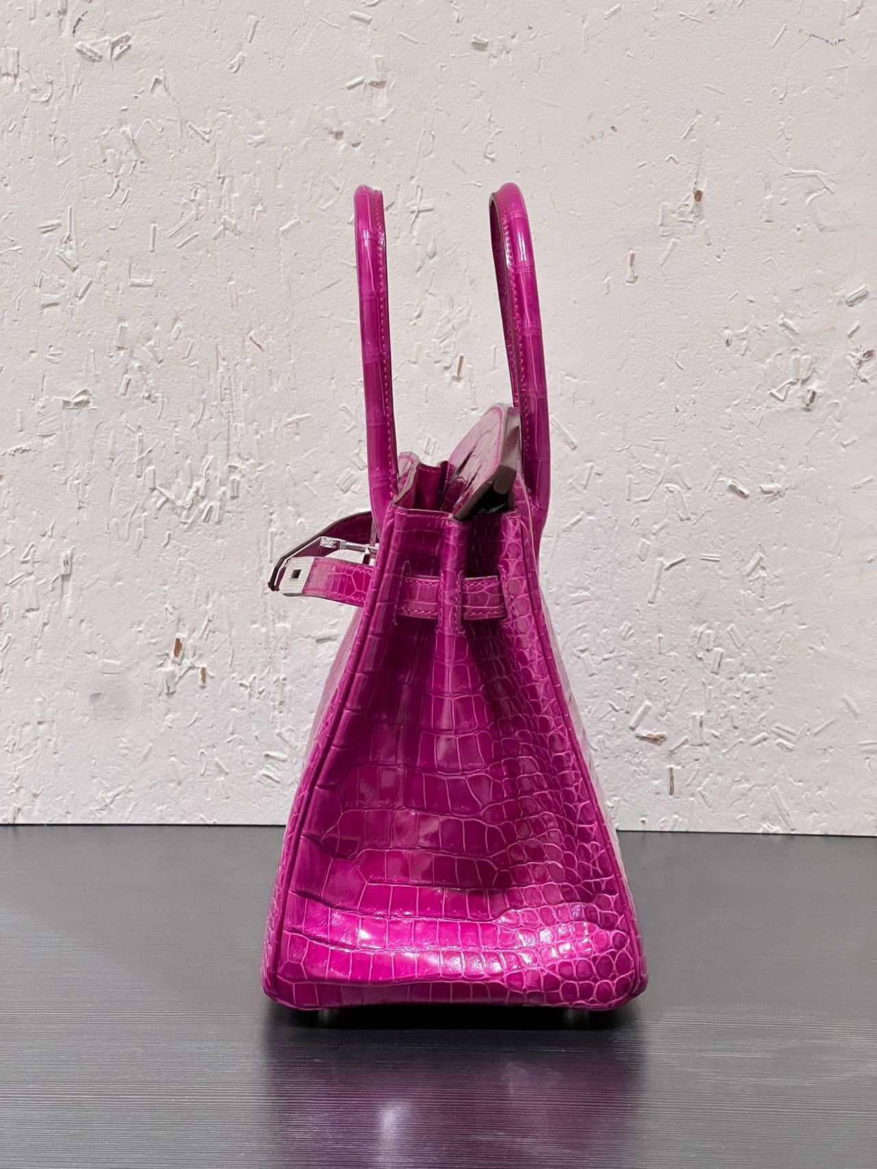 Hermes Birkin 30 Rosa Scheherazade Bolso Cocodrilo Brillante Con Diamantes Oro 18K en venta 2