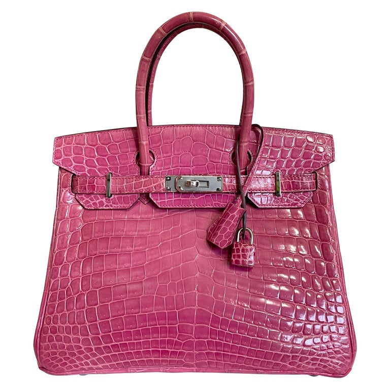 Hermes Birkin 30 Rose Tyrien Pink Crocodile Palladium Hardware at