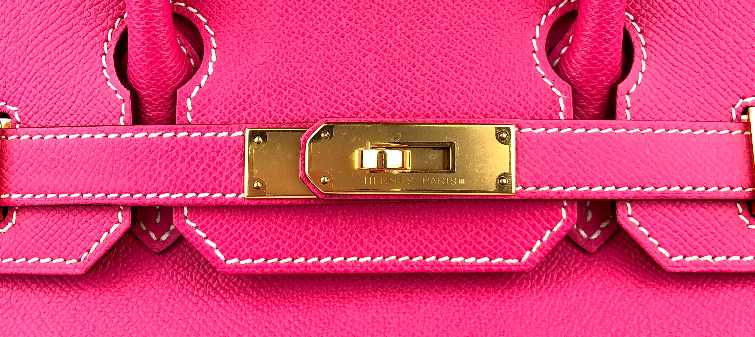 Hermes Birkin 30 Rose Tyrien Pink Epsom Leather Gold Hardware Handbag 1