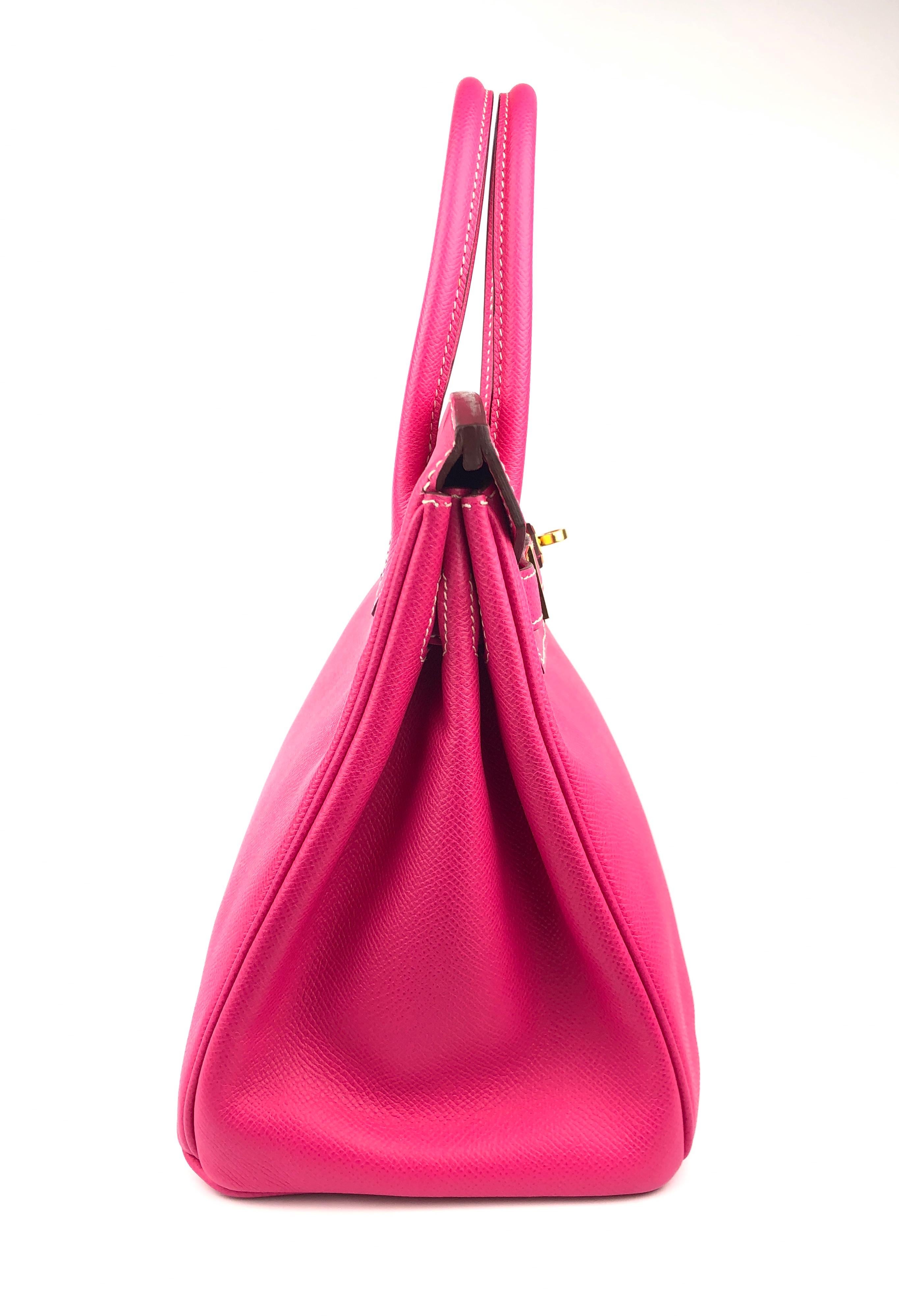 Hermes Birkin 30 Rose Tyrien Pink Epsom Leather Gold Hardware Handbag 4