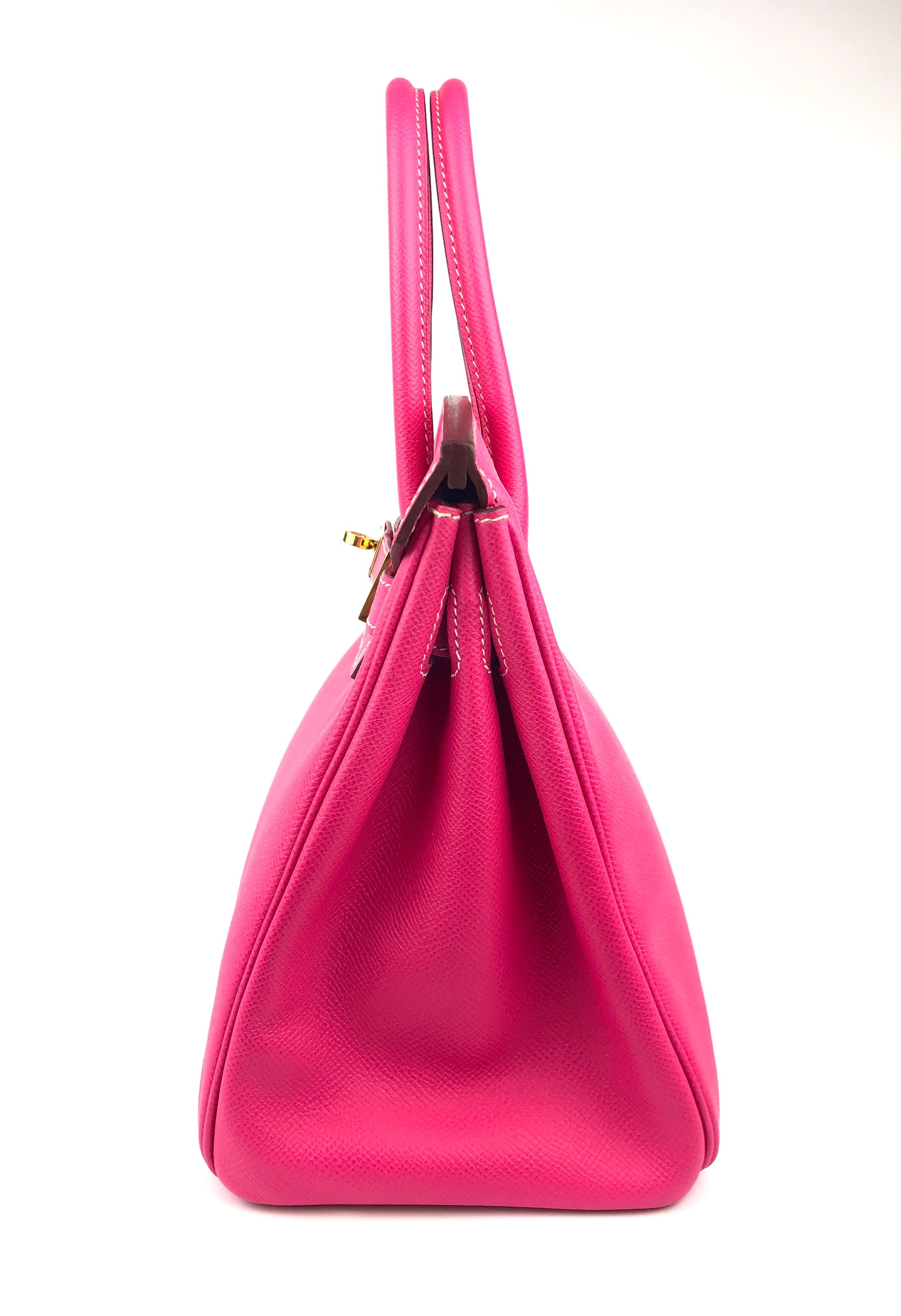 Hermes Birkin 30 Rose Tyrien Pink Epsom Leather Gold Hardware Handbag 5