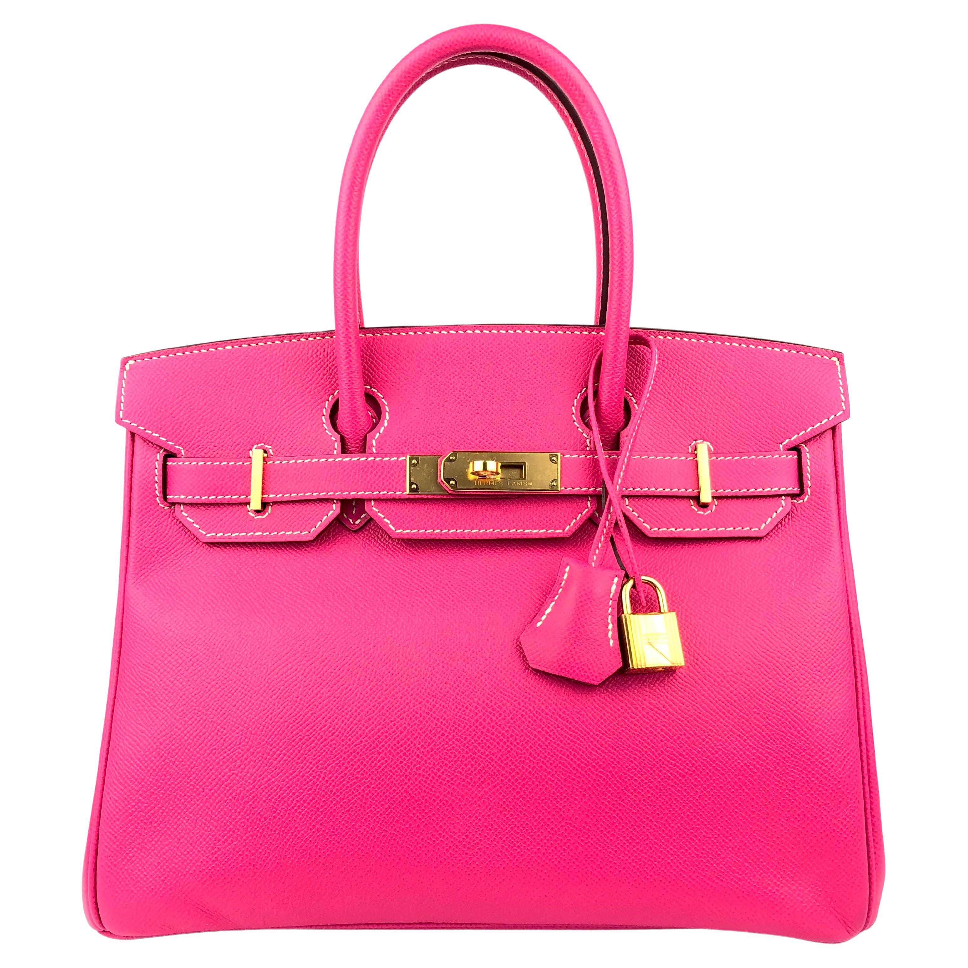 Hermes Birkin 30 Rose Tyrien Pink Epsom Leather Gold Hardware Handbag