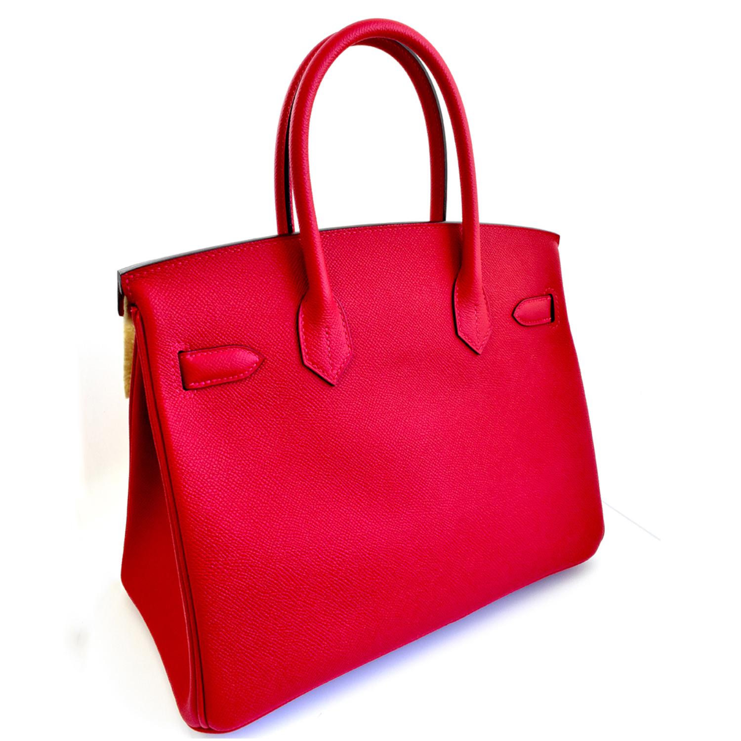 Hermes Birkin 30 Rouge Casaque Epsom Lipstick Red Palladium Hardware Handbag In New Condition In Miami, FL