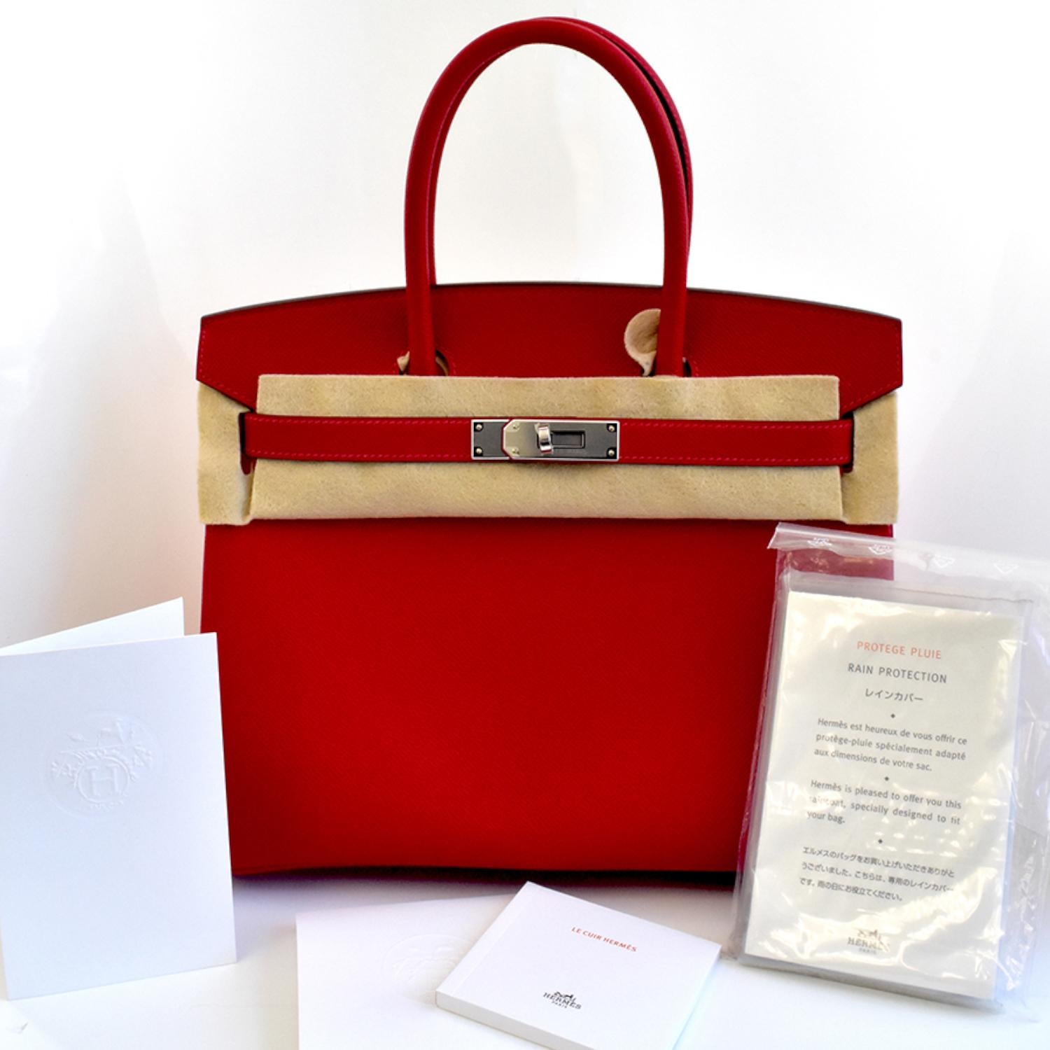Hermes Birkin 30 Rouge Casaque Epsom Lipstick Red Palladium Hardware Handbag 3