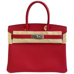 Hermes Birkin 30 Rouge Casaque Epsom Lipstick Red Palladium Hardware Handbag
