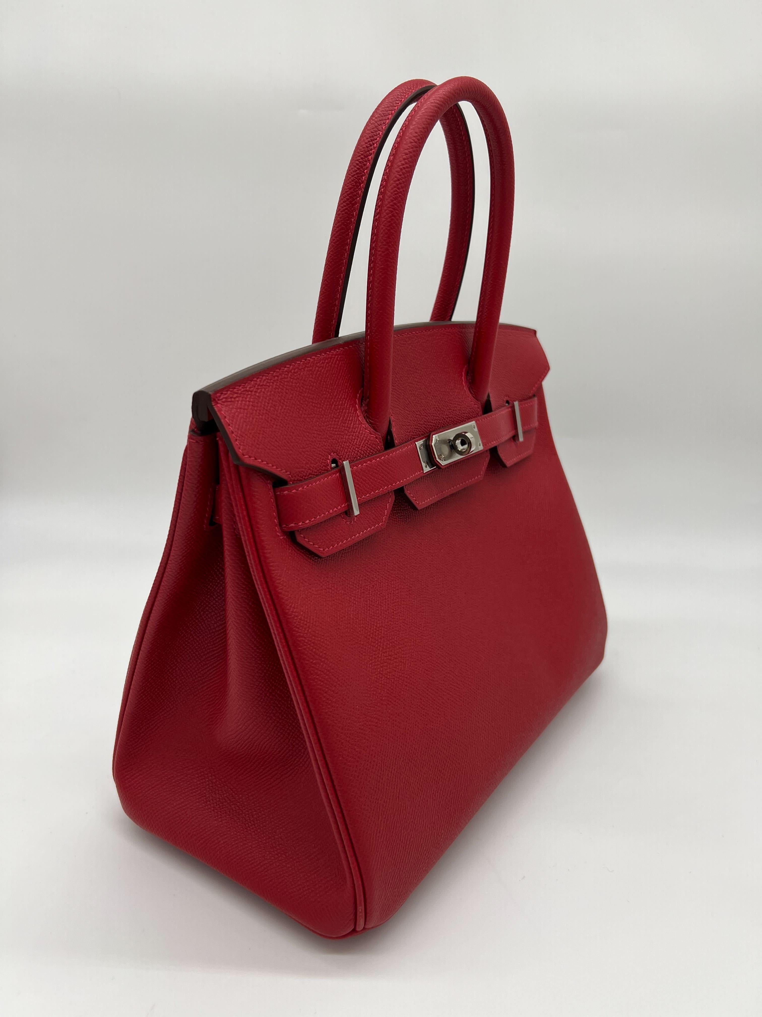 Hermes Birkin 30 Rouge Casaque Epsom Palladium Hardware In New Condition For Sale In New York, NY