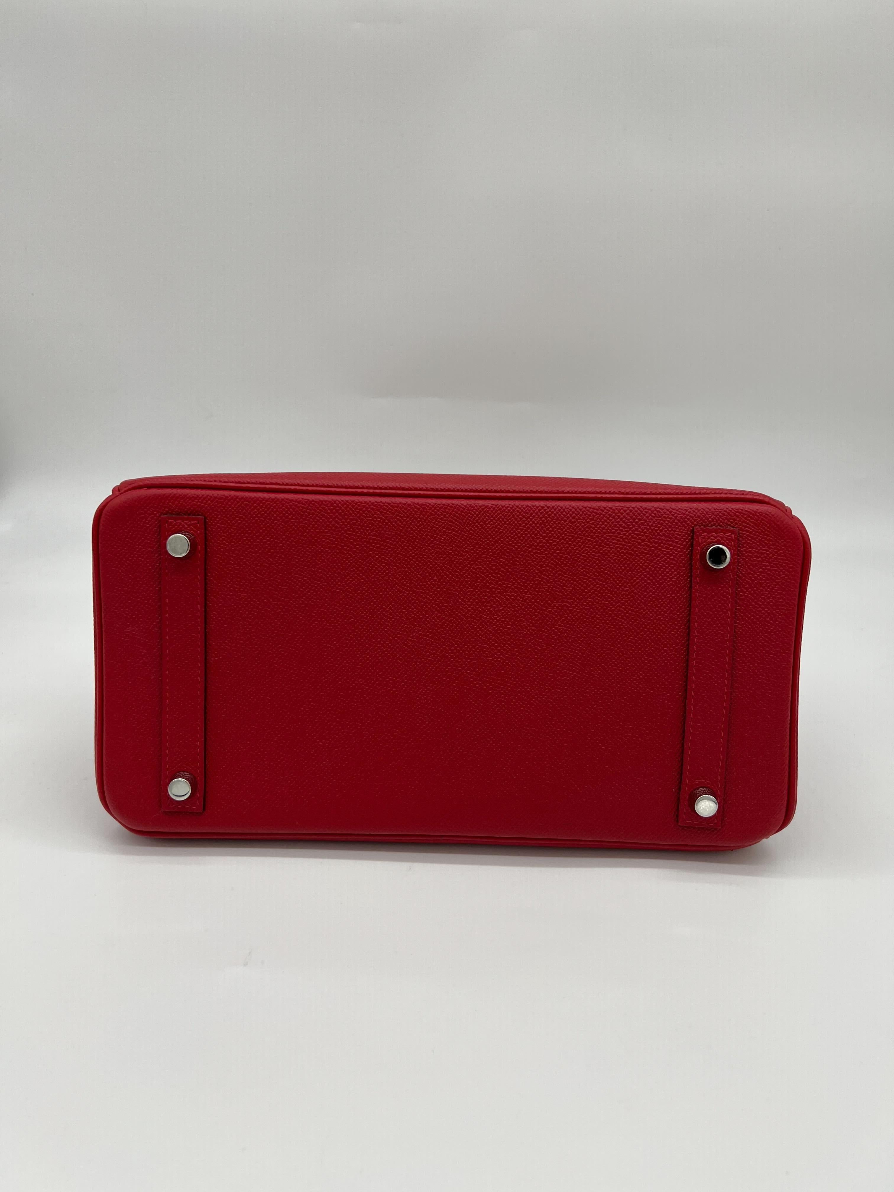 Hermes Birkin 30 Rouge Casaque Epsom Palladium Hardware For Sale 2