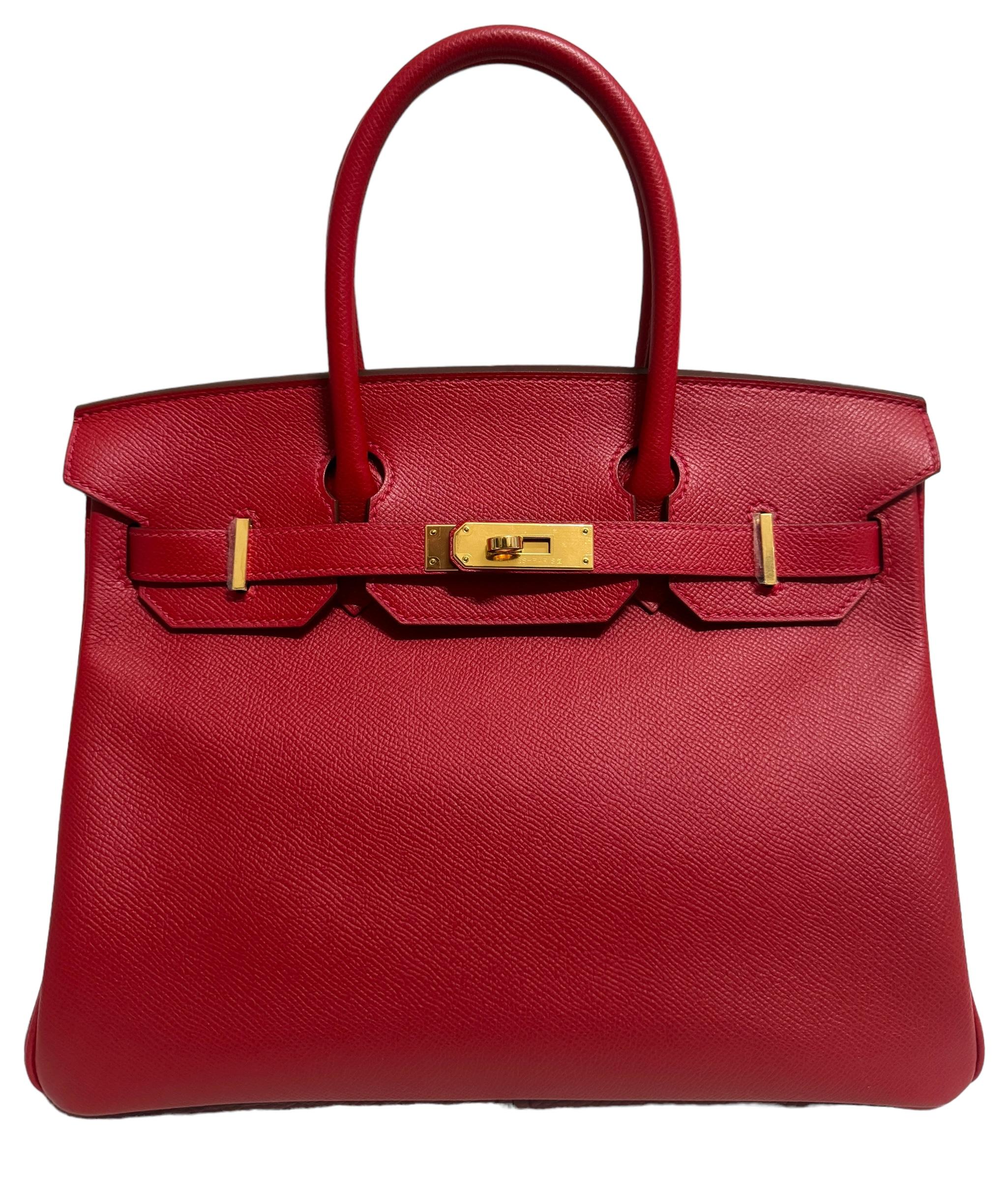 Women's or Men's Hermes Birkin 30 Rouge Casaque Red Epsom Leather Gold Hardware For Sale