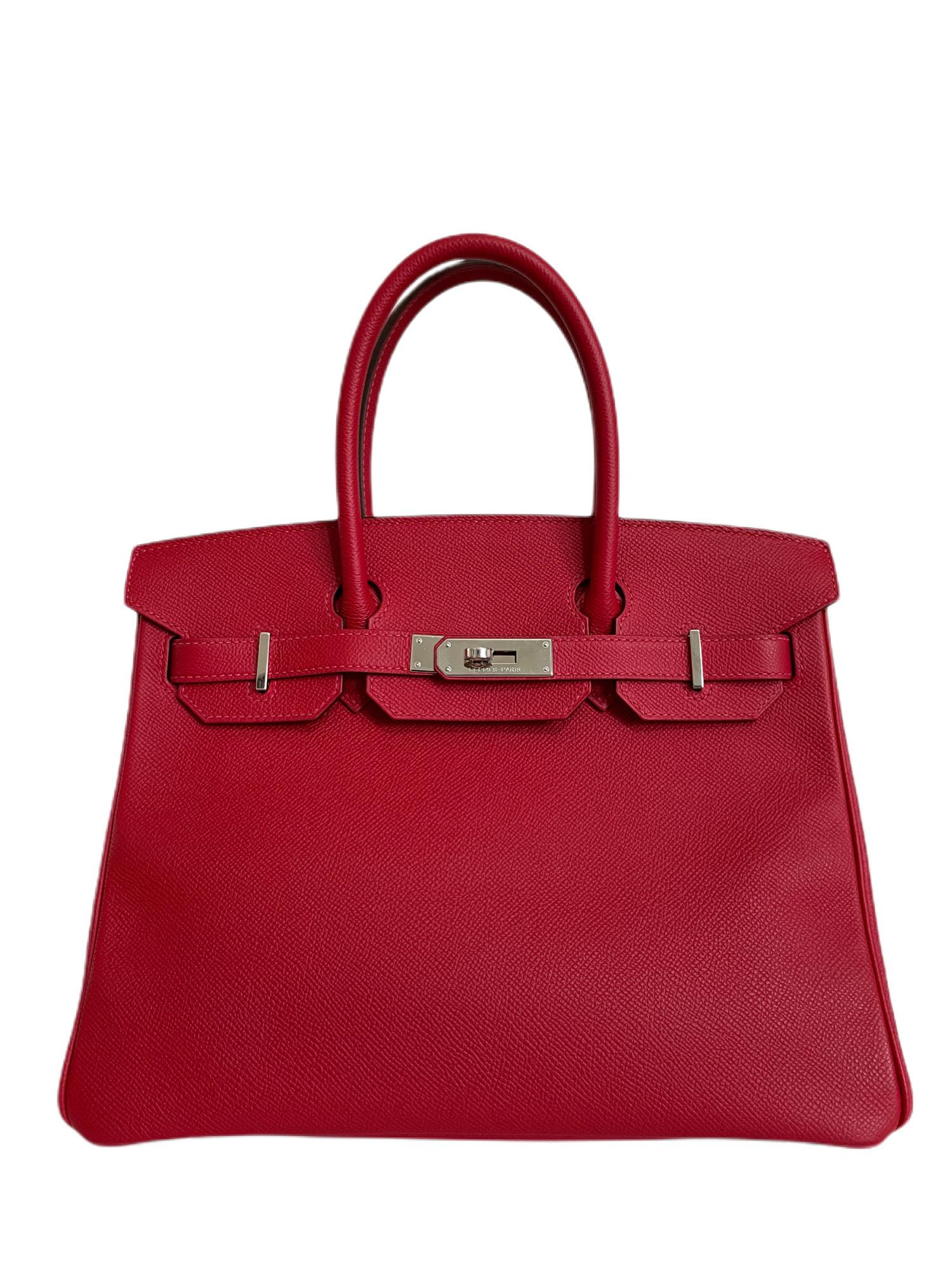 Stunning True Red Hermes Birkin 30 Rouge Casaque Red Epsom Palladium Hardware.  Excellent Condition, Hairlines on Hardware, Excellent corners and Structure. 

Shop with Confidence from Lux Addicts. Authenticity Guaranteed!