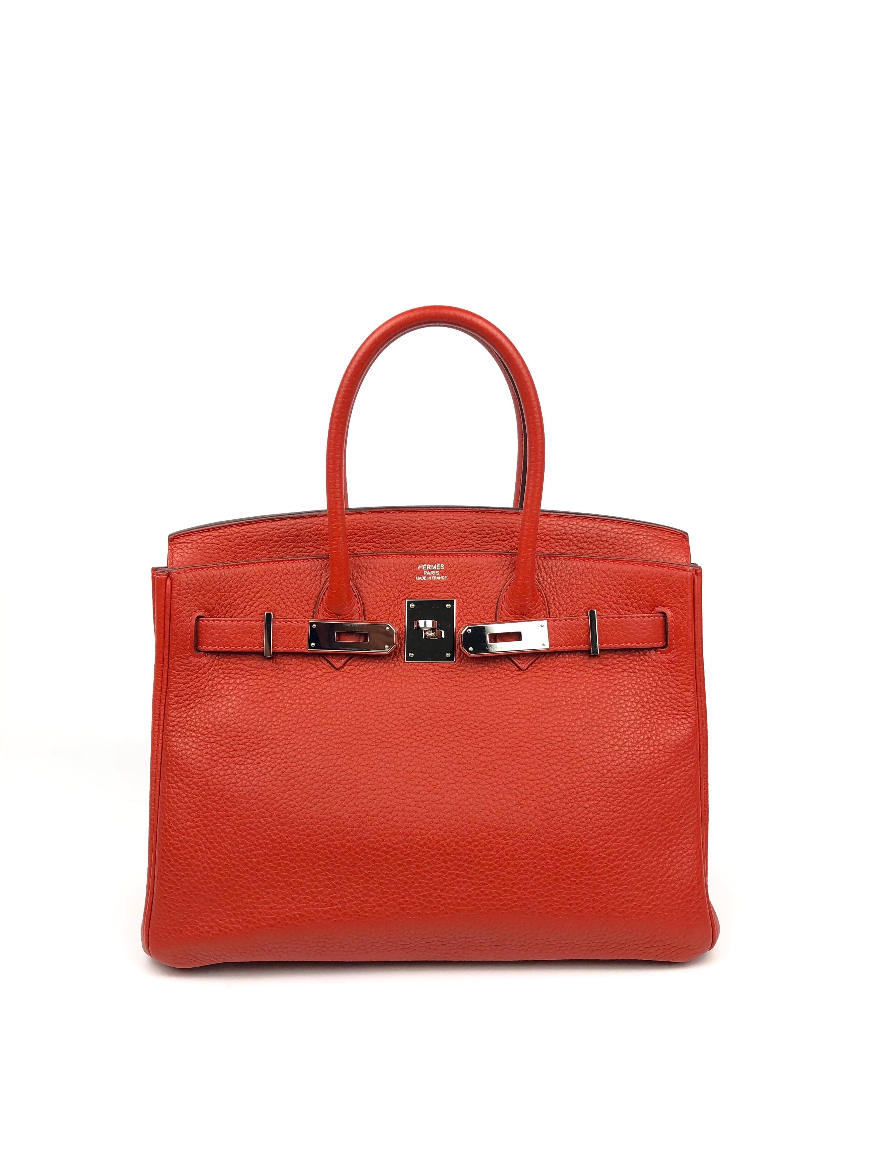 Hermes Birkin 30 Rouge Casaque Red Palladium Hardware In Excellent Condition In Miami, FL