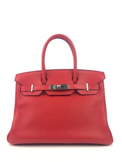 Hermes Birkin 30 Rouge Casaque Red Palladium Hardware With Plastic