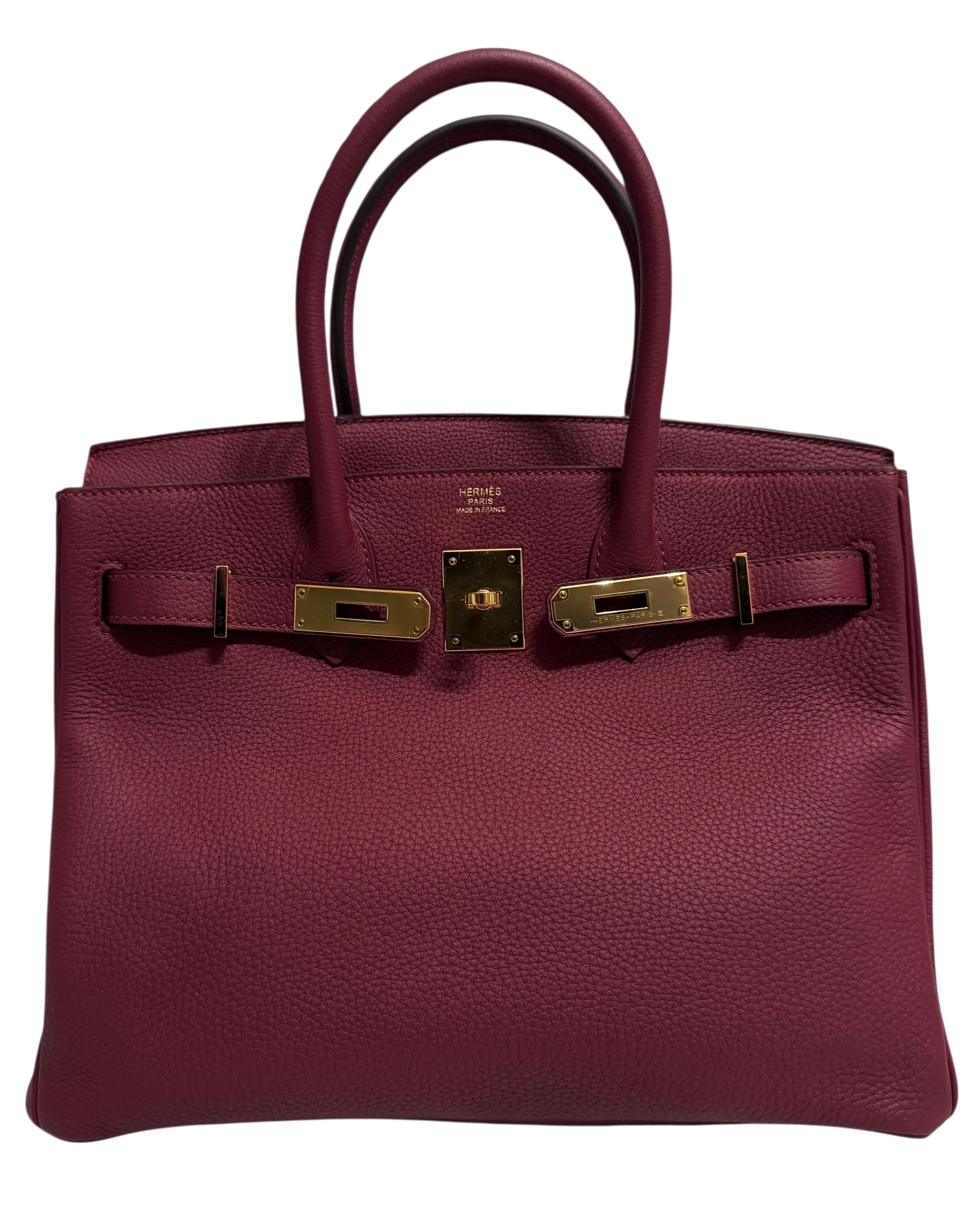 Hermes Birkin 30 Piel de Togo Rouge Grenat Complementada con Herrajes Dorados . en venta 1