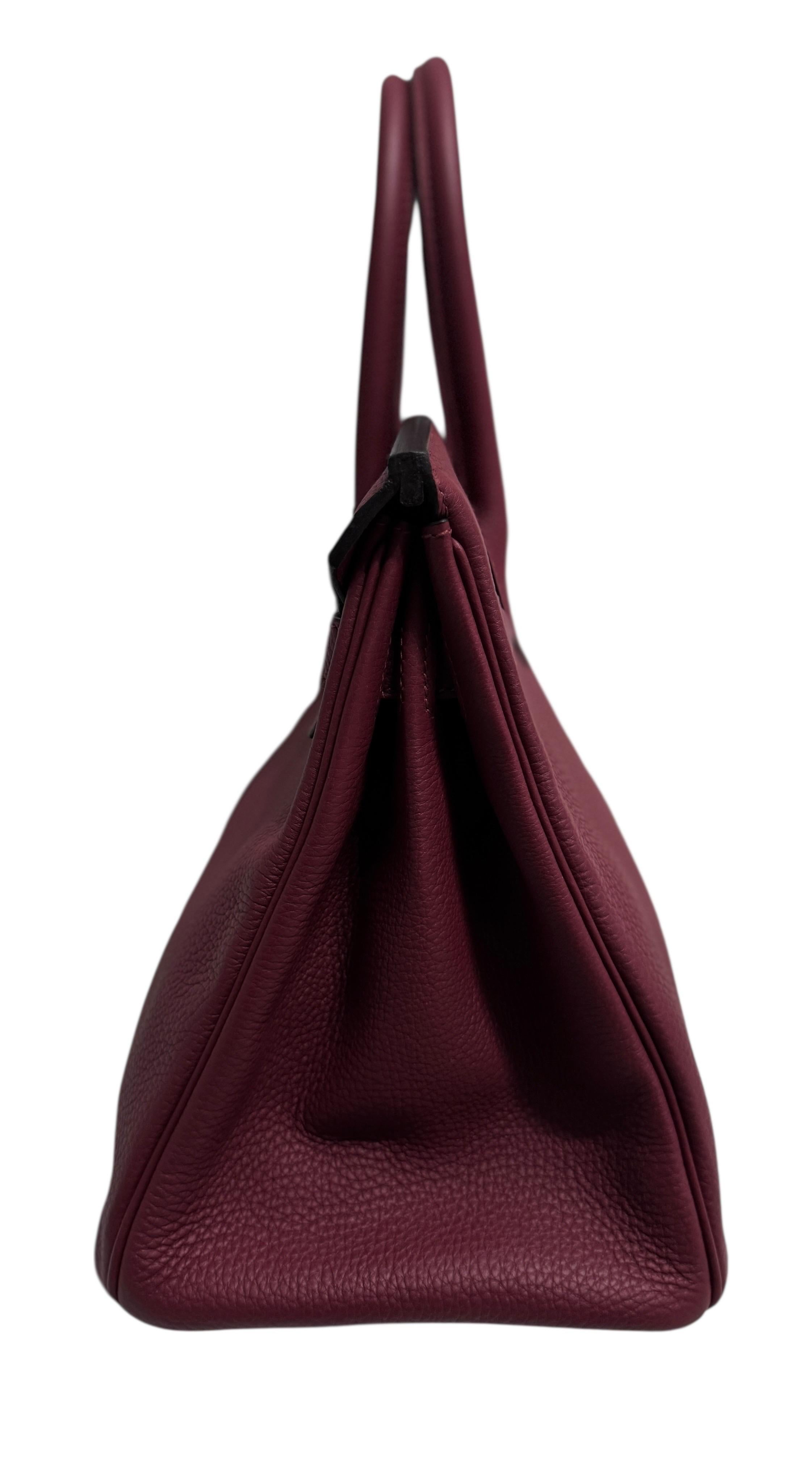 Hermes Birkin 30 Piel de Togo Rouge Grenat Complementada con Herrajes Dorados . en venta 2