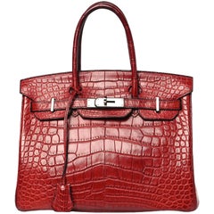 Hermes Birkin 30 Rouge H Matte Alligator With Palladium Hardware Handbag