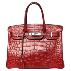 Hermes Birkin 30 Rouge H Matte Alligator With Palladium Hardware Handbag