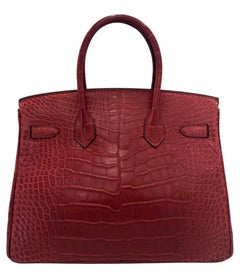 Hermes Birkin 30 Rouge H Red Alligator Leather Palladium Hardware Top Handle Bag