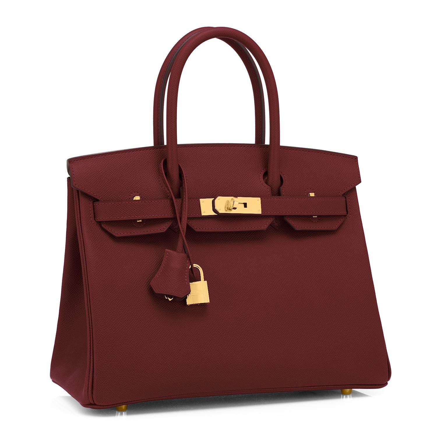 Hermes Rouge H 30cm Birkin Epsom Gold Hardware Y Stamp, 2020
Devastatingly gorgeous!!
Brand New in Box.  Store Fresh.  Pristine Condition (with plastic on hardware).
Just purchased from Hermes store! Bag bears new interior 2020 Y Stamp.
Perfect