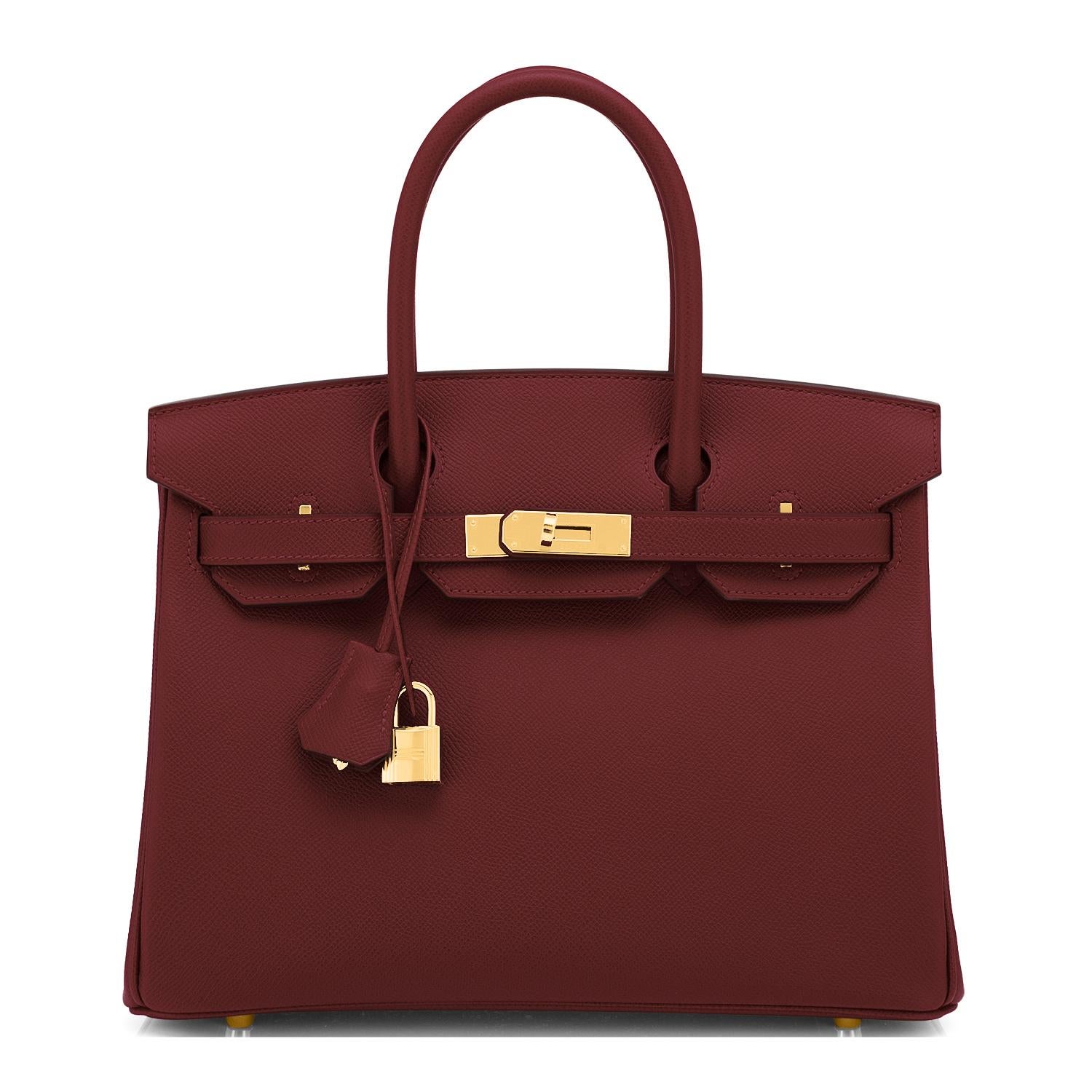 Hermes Birkin 30 Rouge H Red Birkin Epsom Bordeaux Gold Bag Y Stamp ...