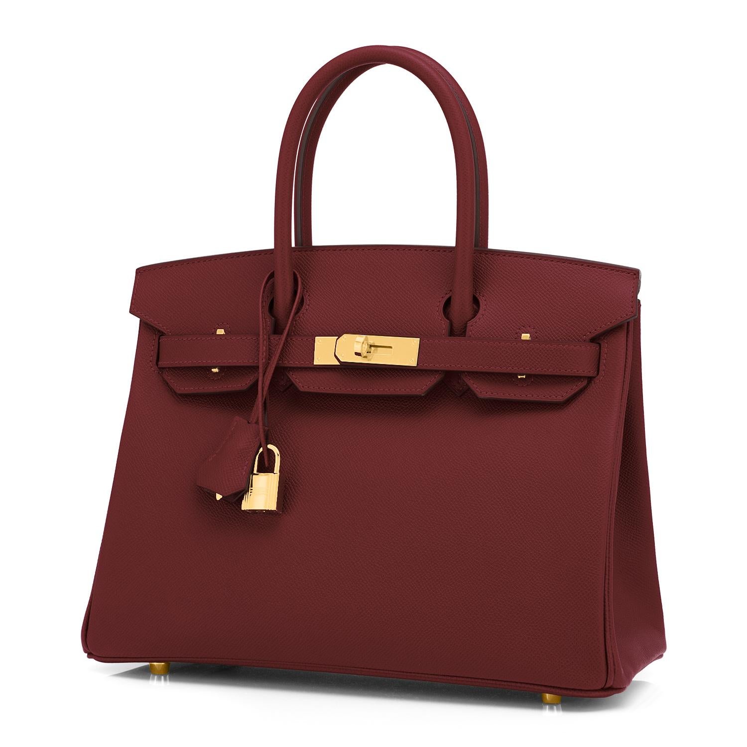 Hermes Birkin 30 Rouge H Red Birkin Epsom Bordeaux Gold Bag Y Stamp ...