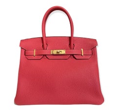 Hermes Birkin 30 Rouge Pivoine Red Togo Gold Hardware New
