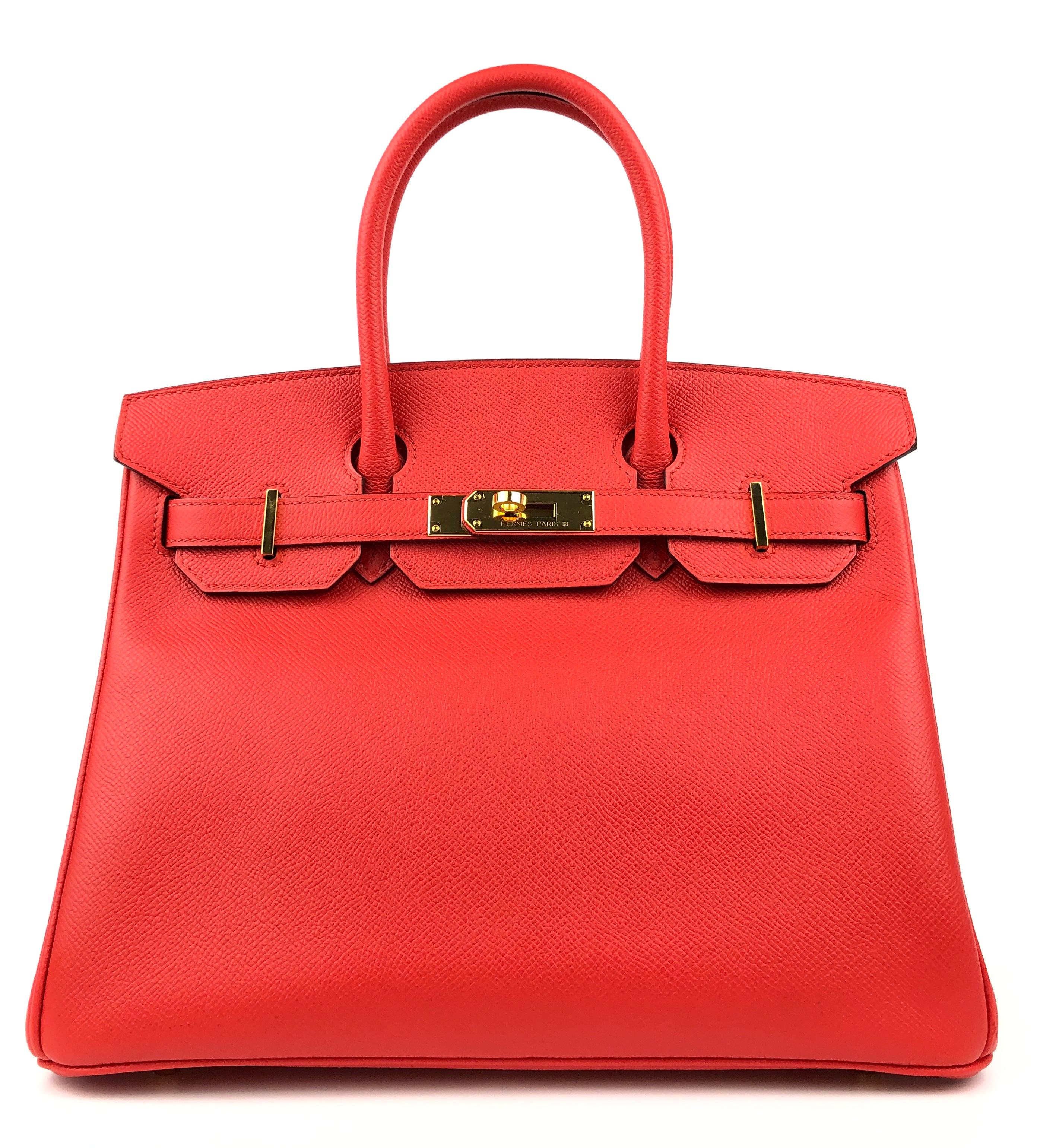 Stunning Hermes Birkin 30 Rouge Tomate Red Epsom Gold Hardware.  Excellent Pristine Condition, Plastic on Hardware, Excellent corners and Structure. X Stamp 2016.

Shop with Confidence from Lux Addicts. Authenticity Guaranteed!