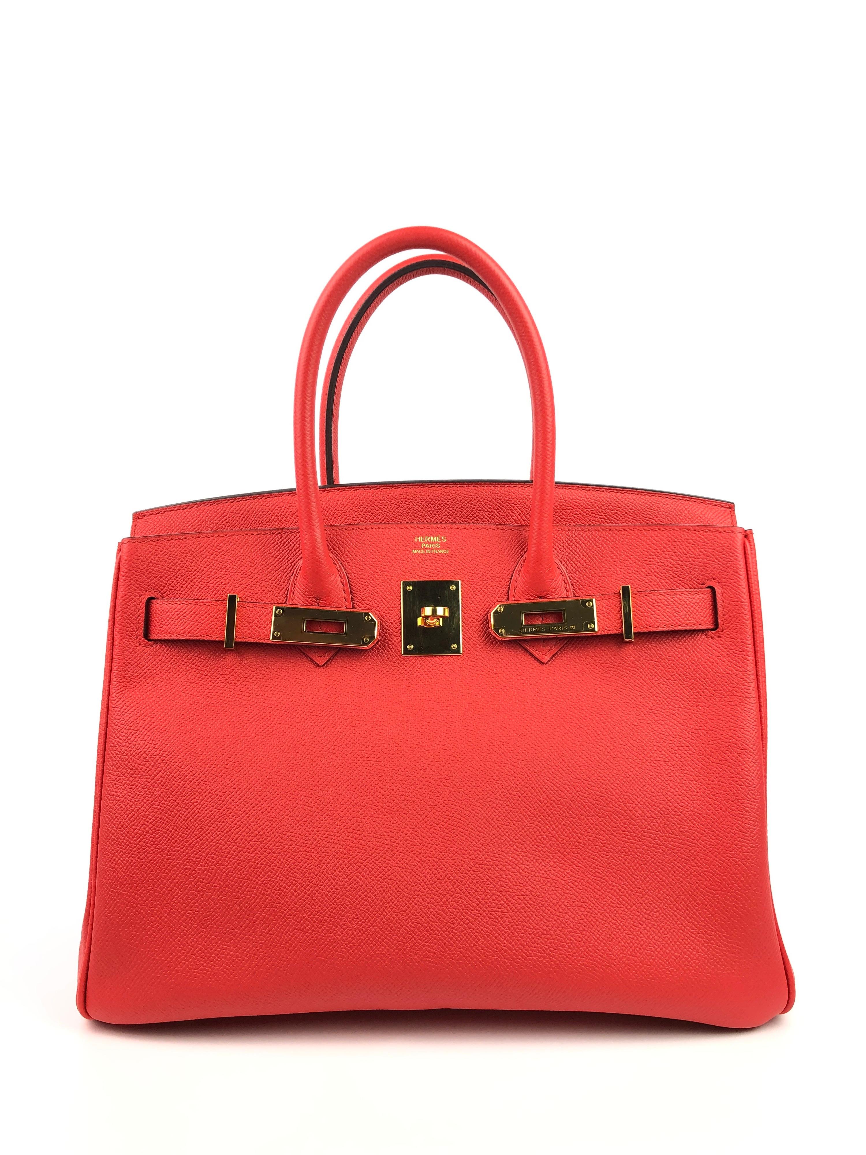 Hermes Birkin 30 Rouge Tomate Red Epsom Gold Hardware  In Excellent Condition In Miami, FL