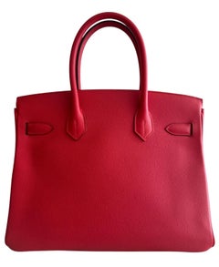 Hermes Birkin 30 Rouge Tomate Red Epsom Leather Gold Hardware Top Handle Bag