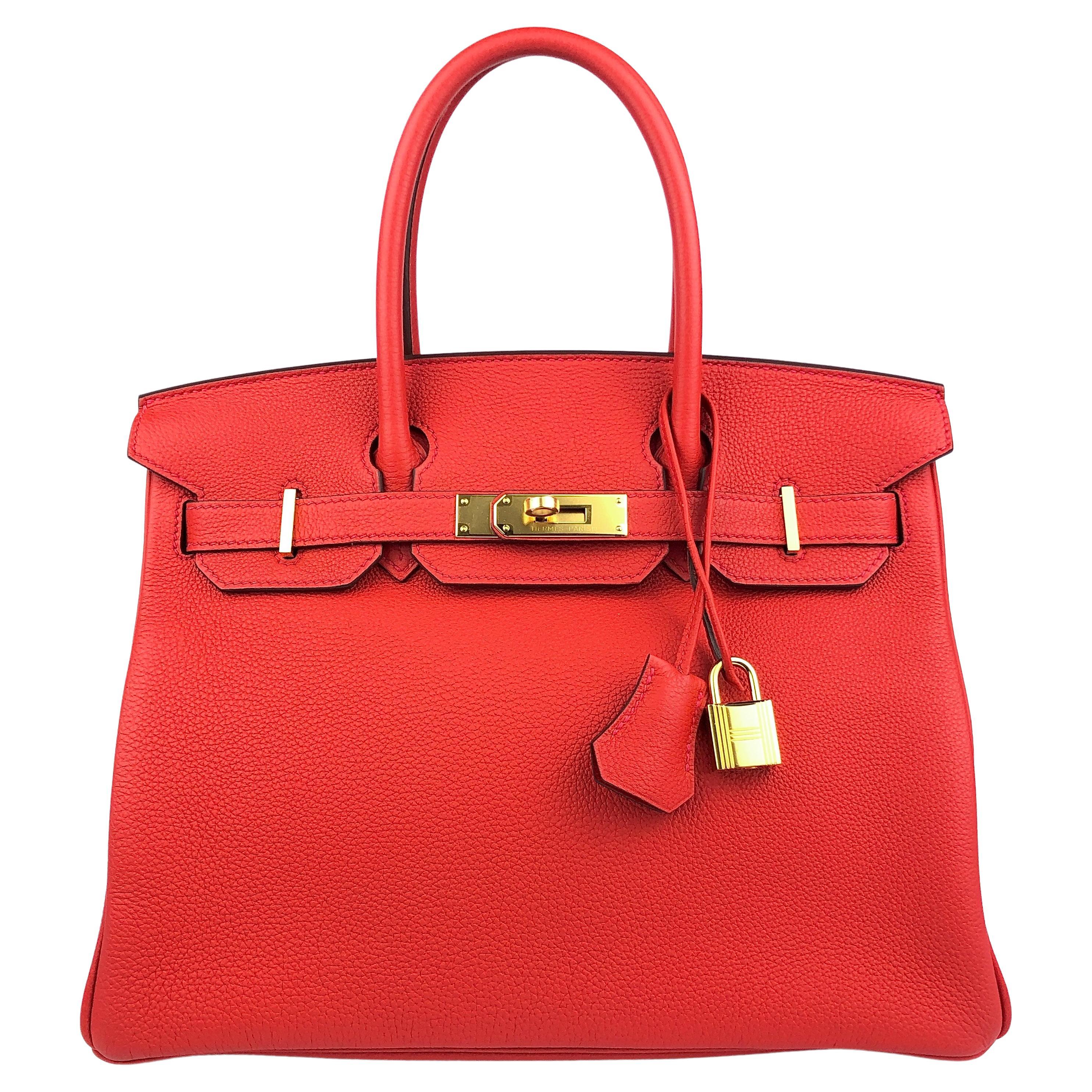 Hermes Birkin 30 Rouge Tomate Red Tomato Togo Leather Gold Hardware 