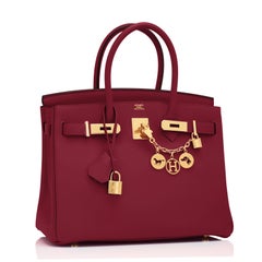 Hermes Birkin 30 Rouge Vif Deep Red Jonathan Gold Bag Y Stamp, 2020