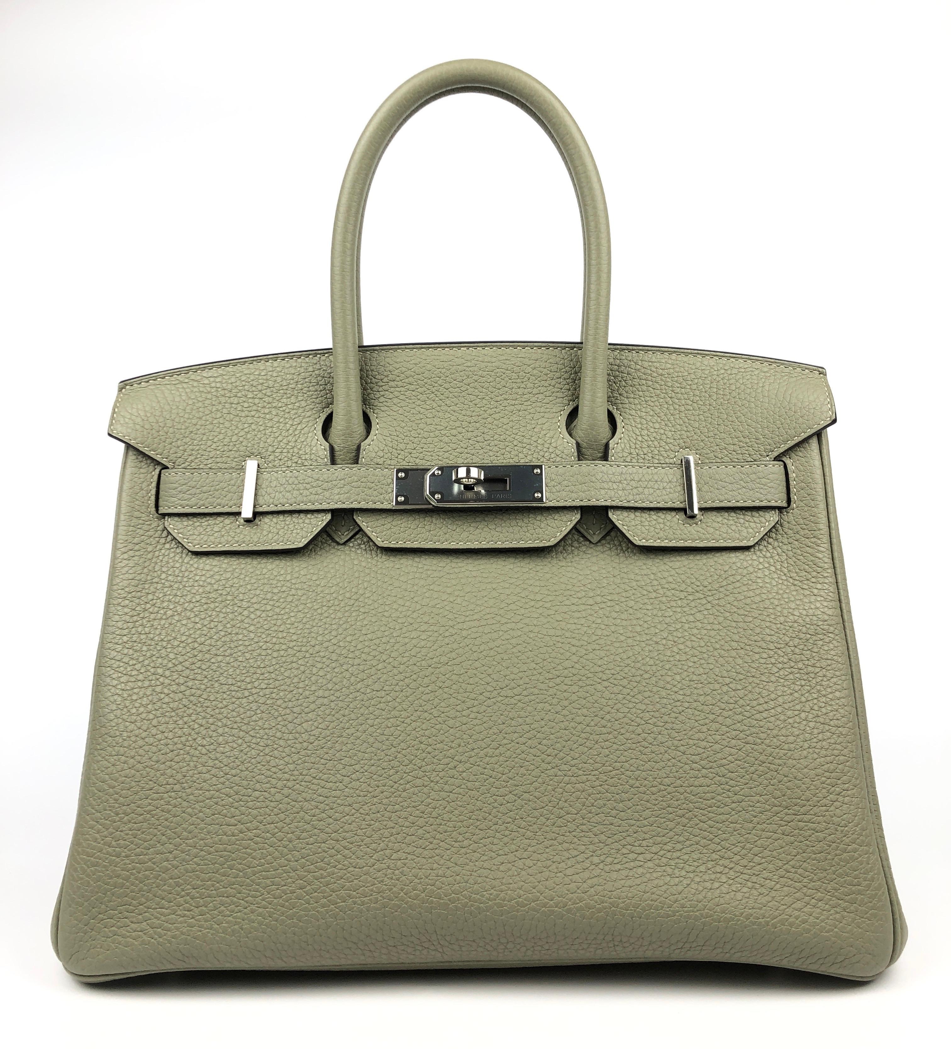 RARE Stunning Hermes Birkin 30 Sauge Sage  Clemence Palladium Hardware. Excellent Pristine Condition with Plastic on Hardware. C Stamp 2018. 

Shop with Confidence from Lux Addicts. Authenticity Guaranteed! 
