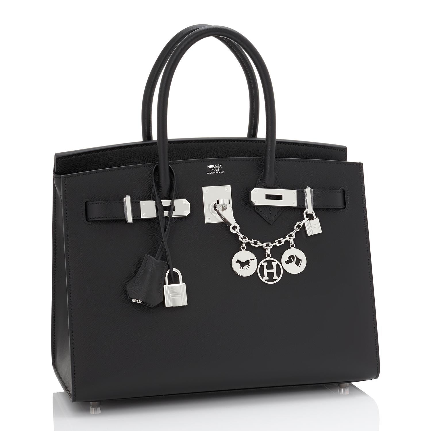 Hermes Birkin 30 Sellier Black Veau Madame Palladium Hardware Y Stamp, 2020 RARE
Brand New in Box. Store Fresh. Pristine Condition (with plastic on hardware) 
Perfect gift! Comes in full set with clochette, lock, keys, raincoat, dust bag, and Hermes
