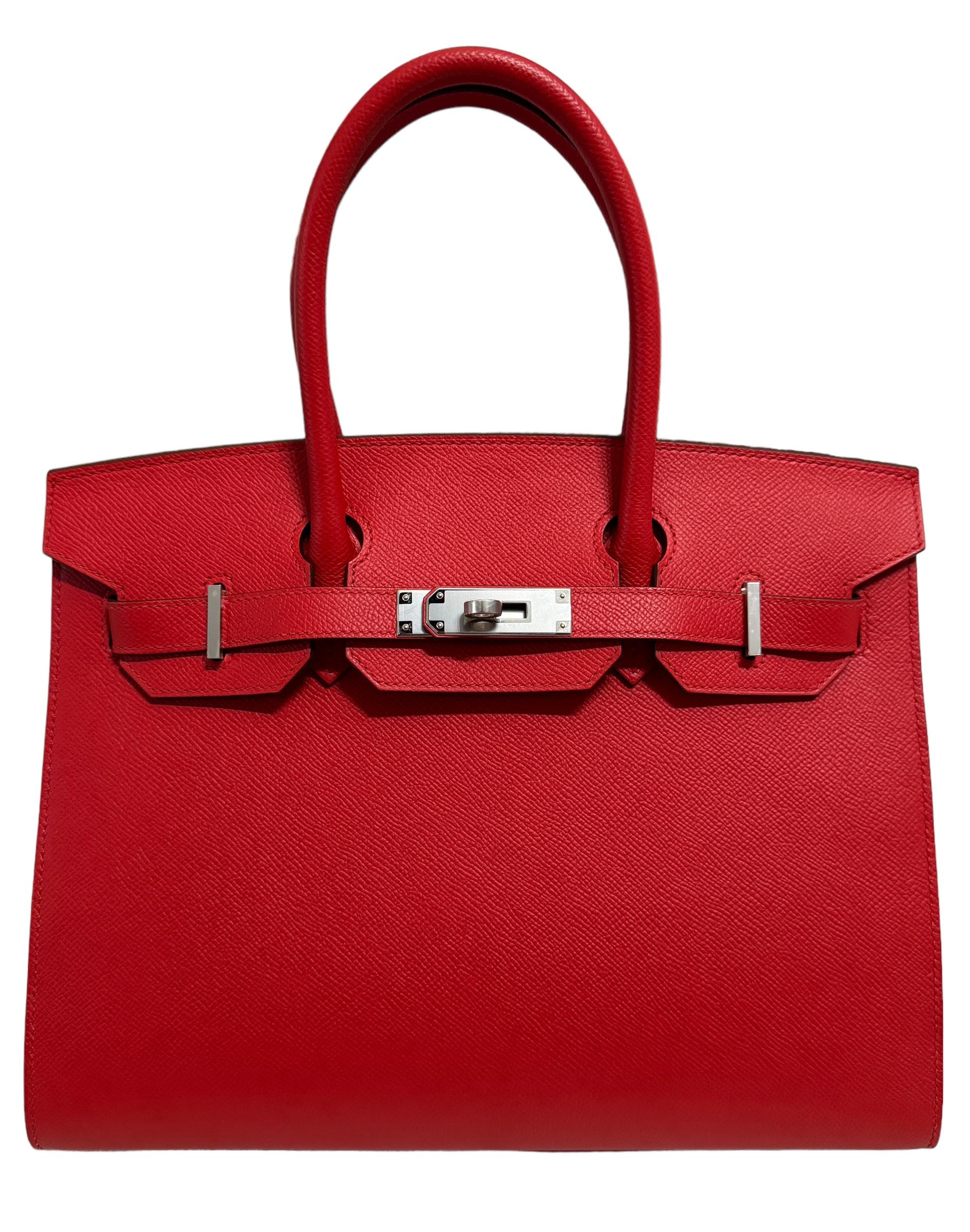 Absolutely Stunning Rare, Limited Edition Hermes Birkin 30 Sellier Rouge de Coeur. Complimented by Epsom Leather and Palladium Hardware. As New Condition Plastic on all Hardware. Z Stamp 2021. 

Please see last photo. Bag has minor marks on bottom