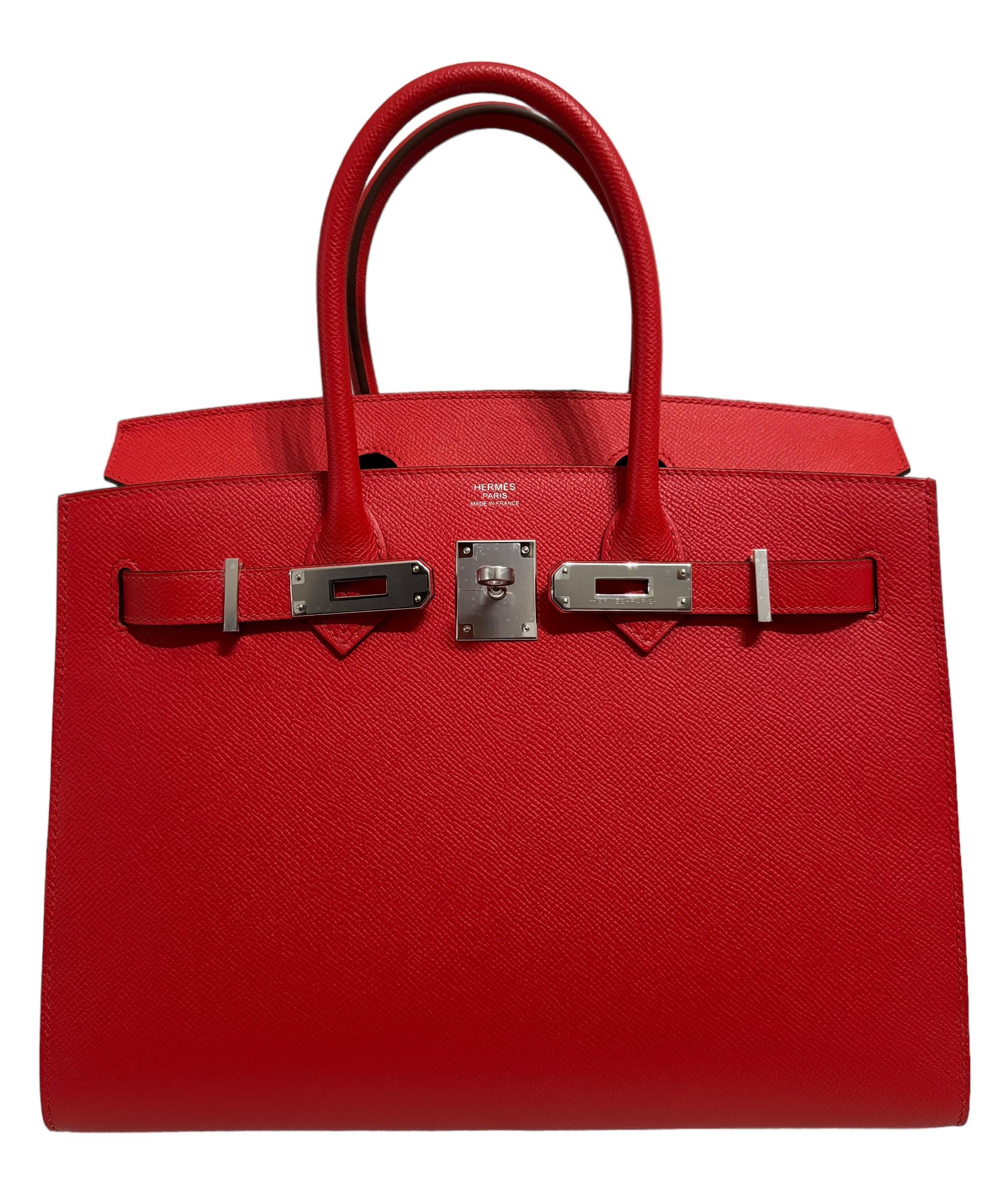 Hermes Birkin 30 Sellier Rouge de Coeur Red Epsom Leather Palladium Hardware In New Condition For Sale In Miami, FL