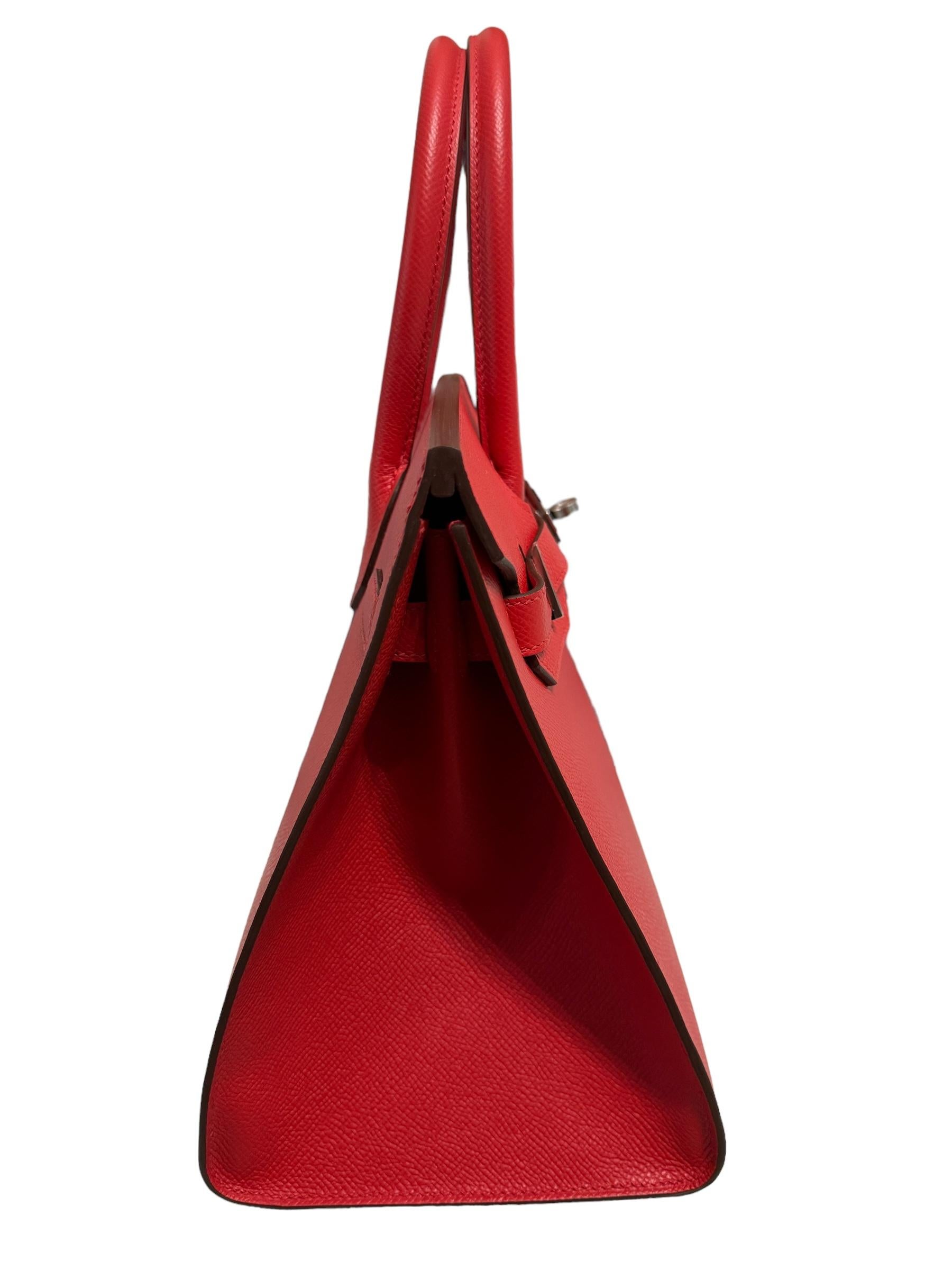 Hermes Birkin 30 Sellier Rouge de Coeur Cuir rouge Epsom Quincaillerie Palladium en vente 2