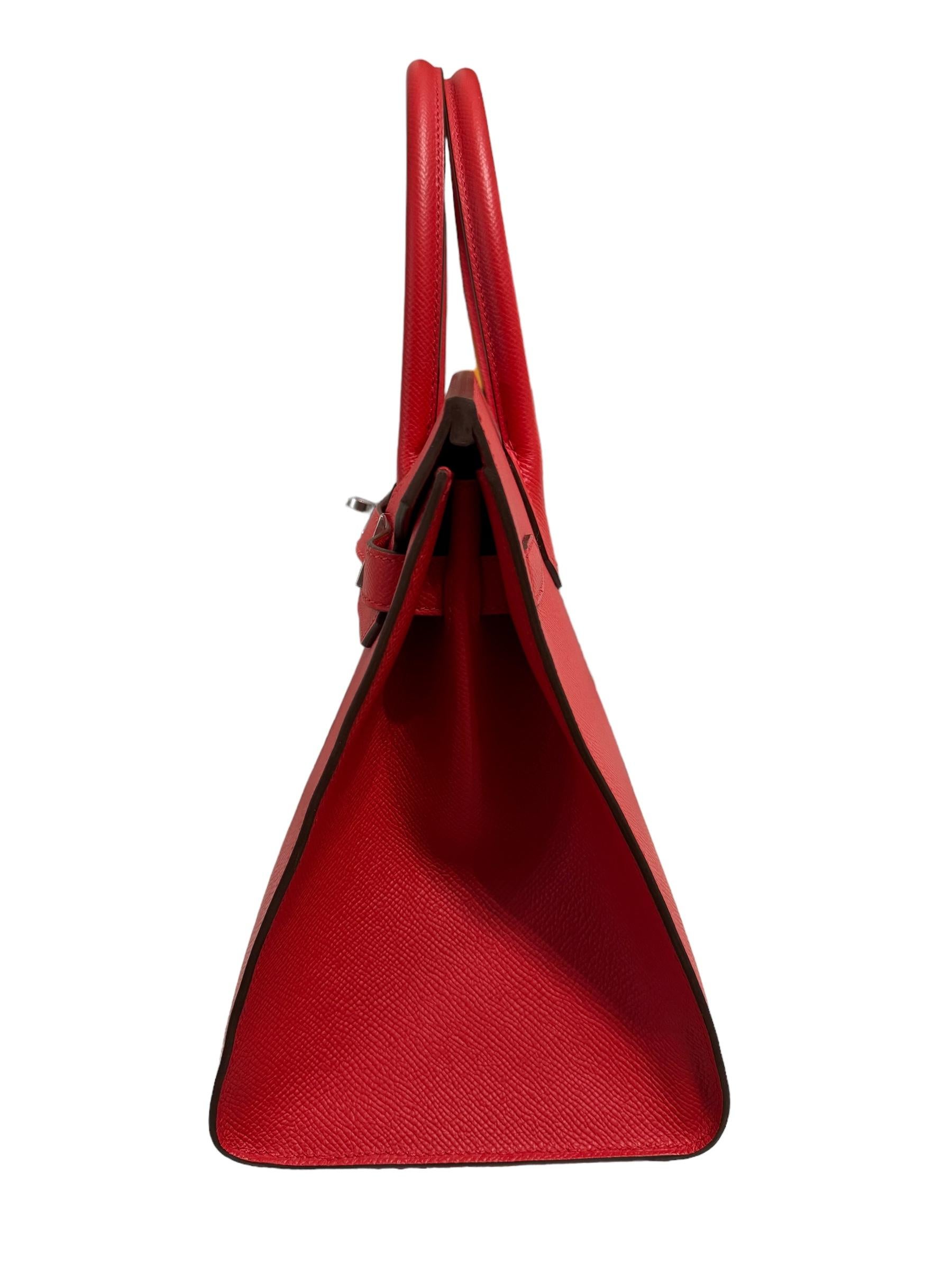 Hermes Birkin 30 Sellier Rouge de Coeur Cuir rouge Epsom Quincaillerie Palladium en vente 3