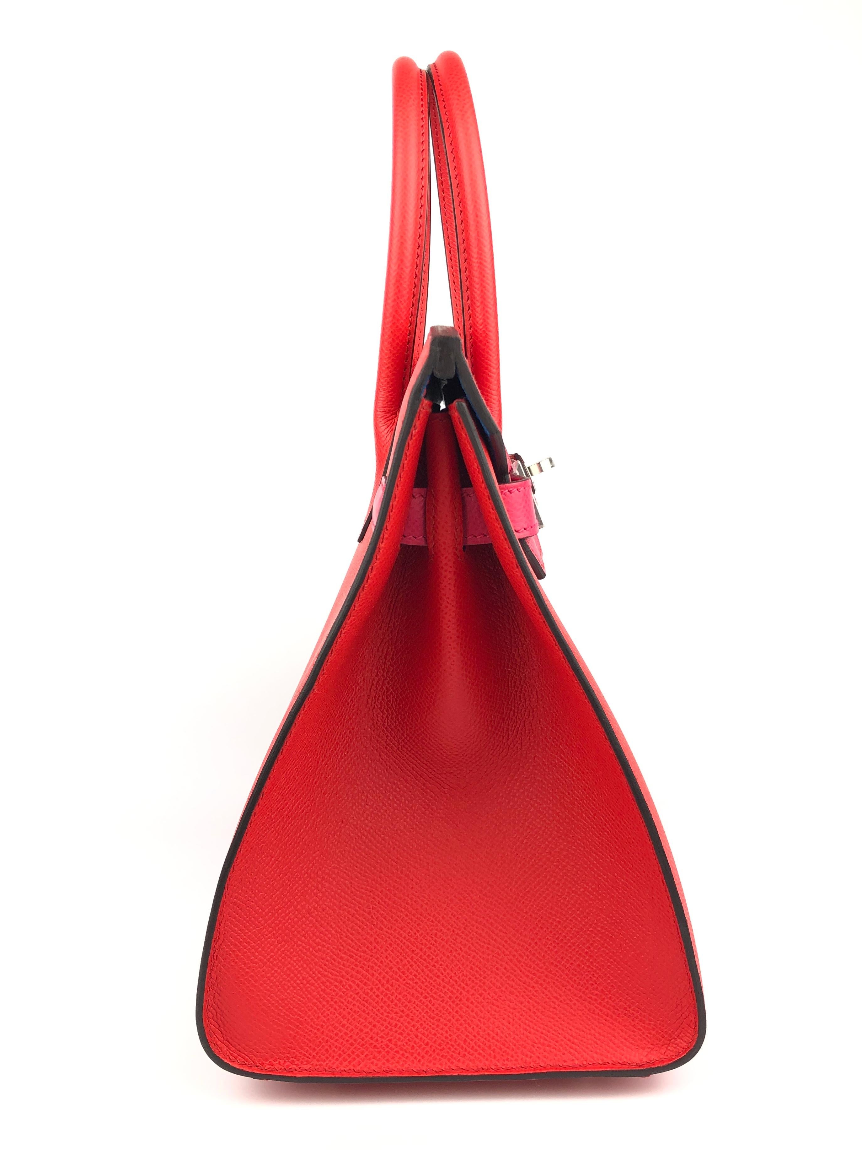 Hermes Birkin 30 Sellier Rouge De Coeur Red Rose Extreme Blue Zanzibar Epsom NEW 7