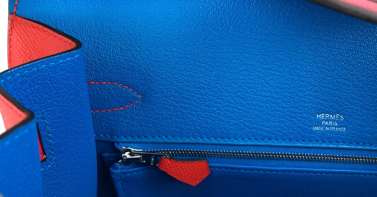 Hermes A Limited Edition Rouge De Coeur, Rose Extreme & Blue Zanzibar Epsom  Leather Casaque Mini