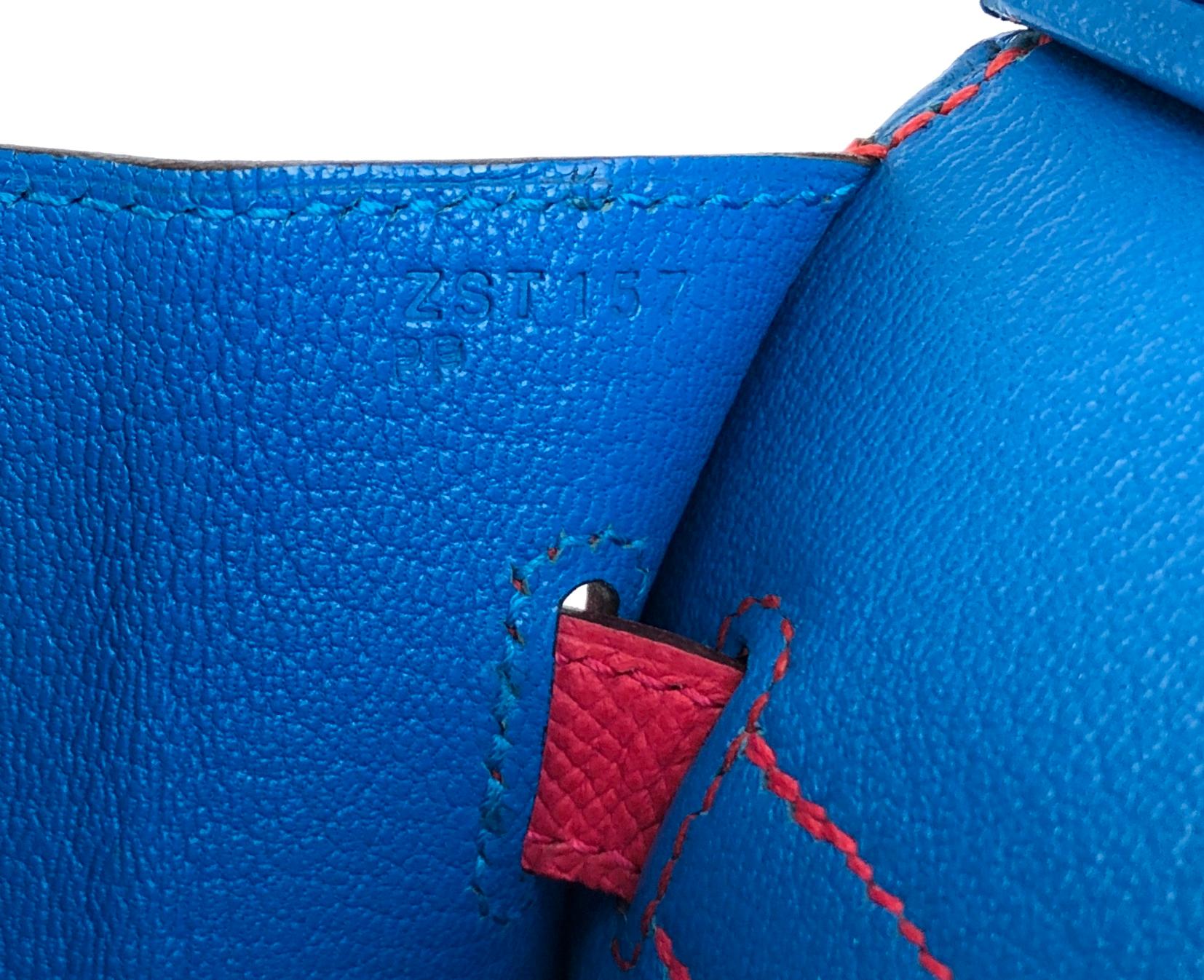 Hermes Birkin 30 Sellier Rouge De Coeur Red Rose Extreme Blue Zanzibar Epsom NEW 5
