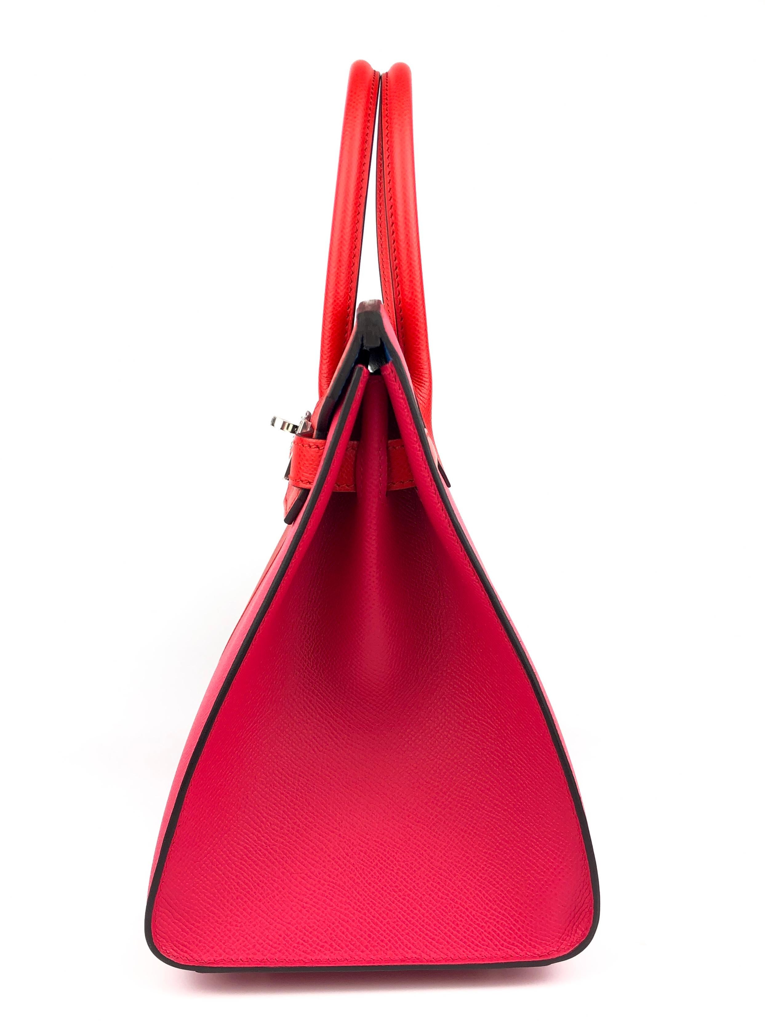 Hermes Birkin 30 Sellier Rouge De Coeur Red Rose Extreme Blue Zanzibar Epsom NEW 6