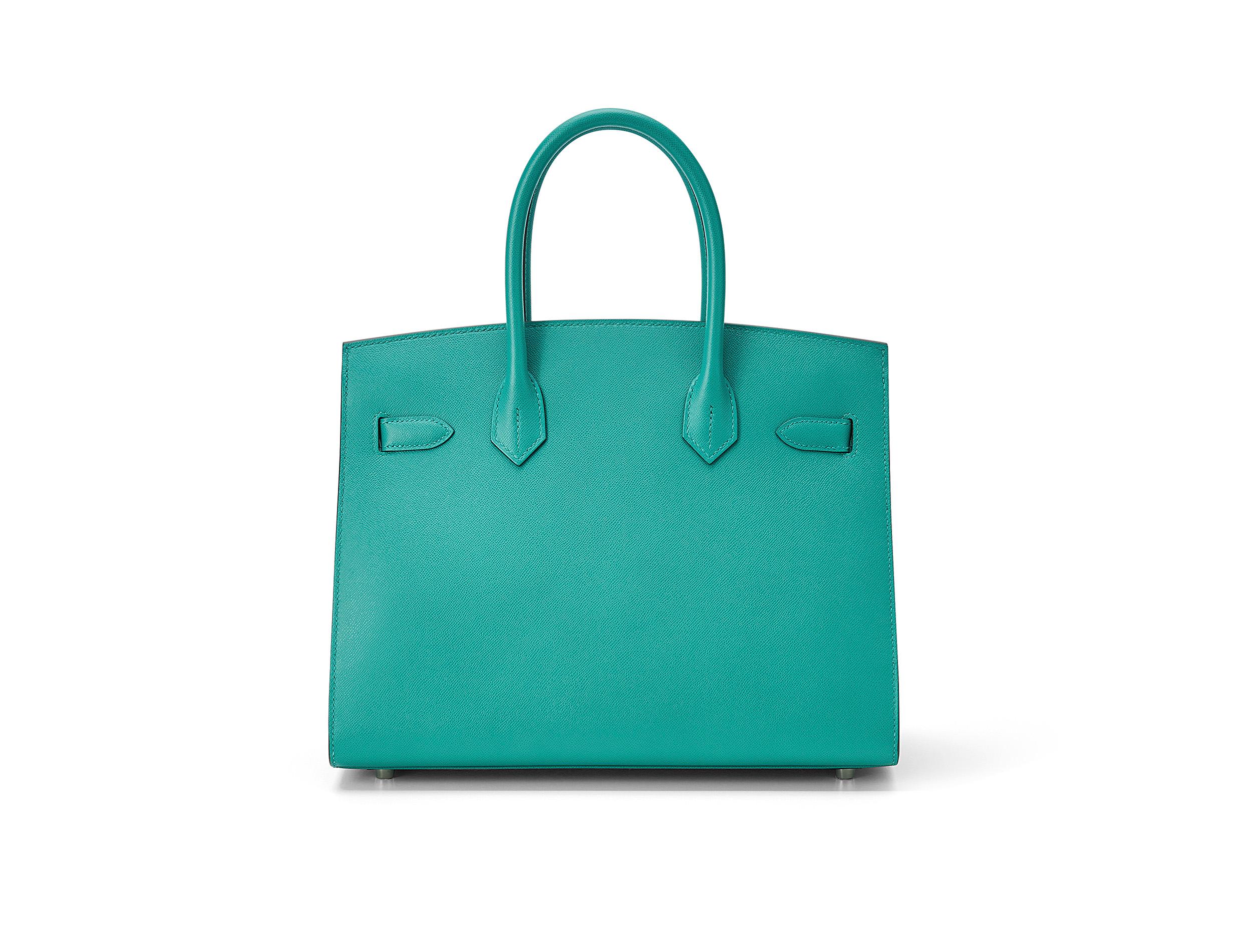 Blue Hermès Birkin 30 Sellier Veau Madame Vert Verone Palladium Hardware For Sale