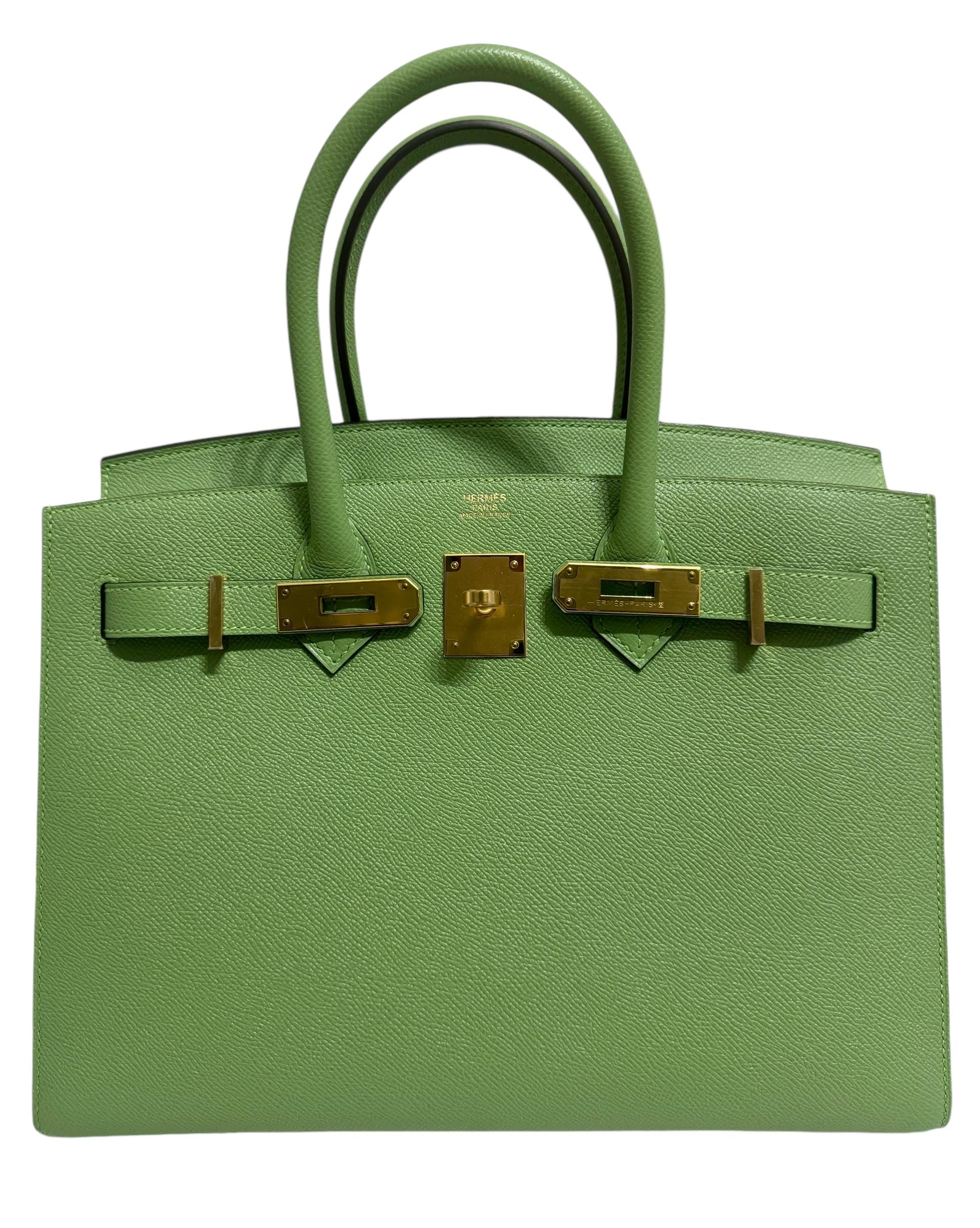 Women's or Men's Hermes Birkin 30 Sellier Vert Criquet Green Epsom Gold Hardware NEW