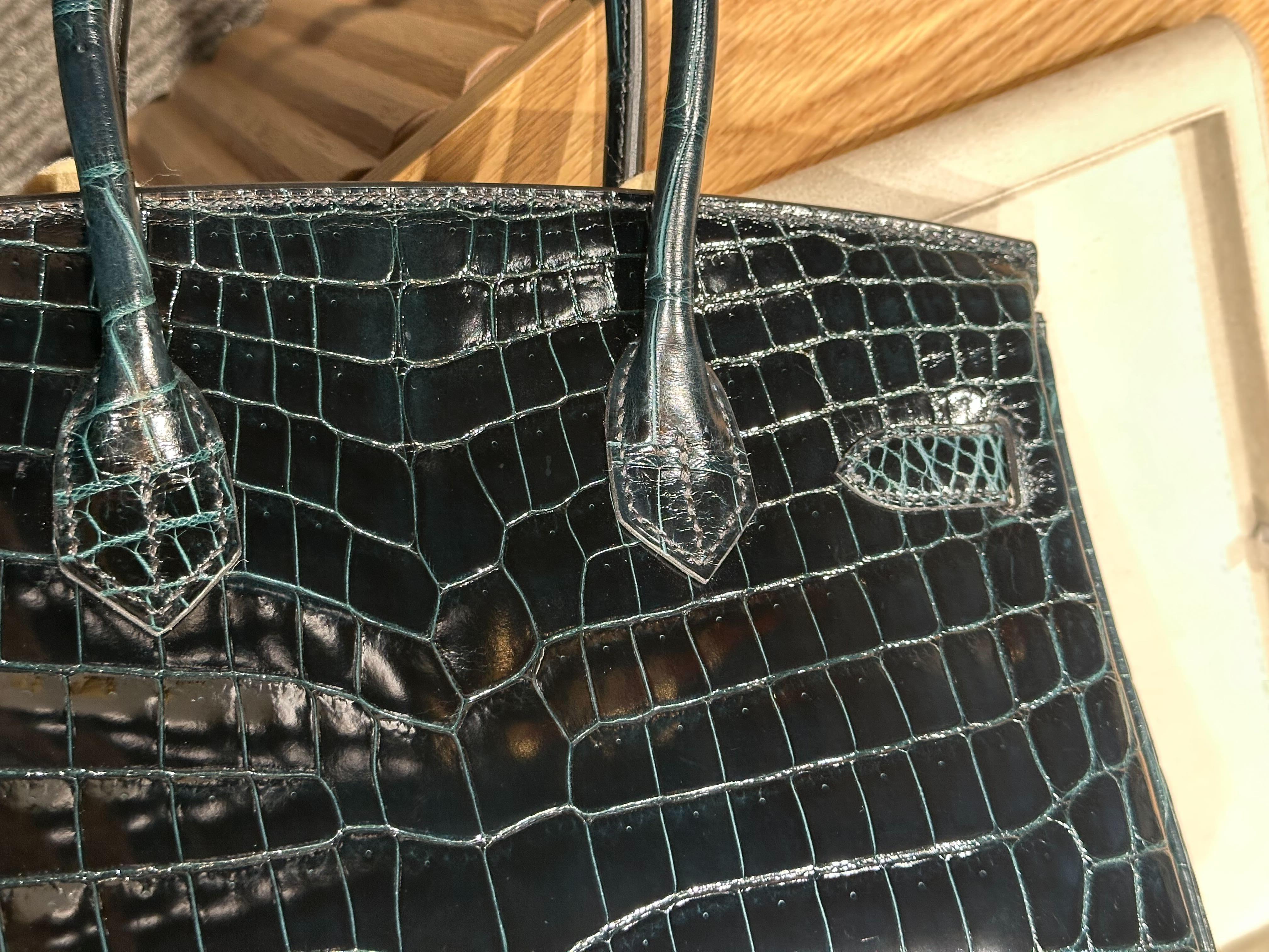 Hermès Vert Rousseau Birkin 30 Smooth Niloticus Crocodile Palladium Hardware 5