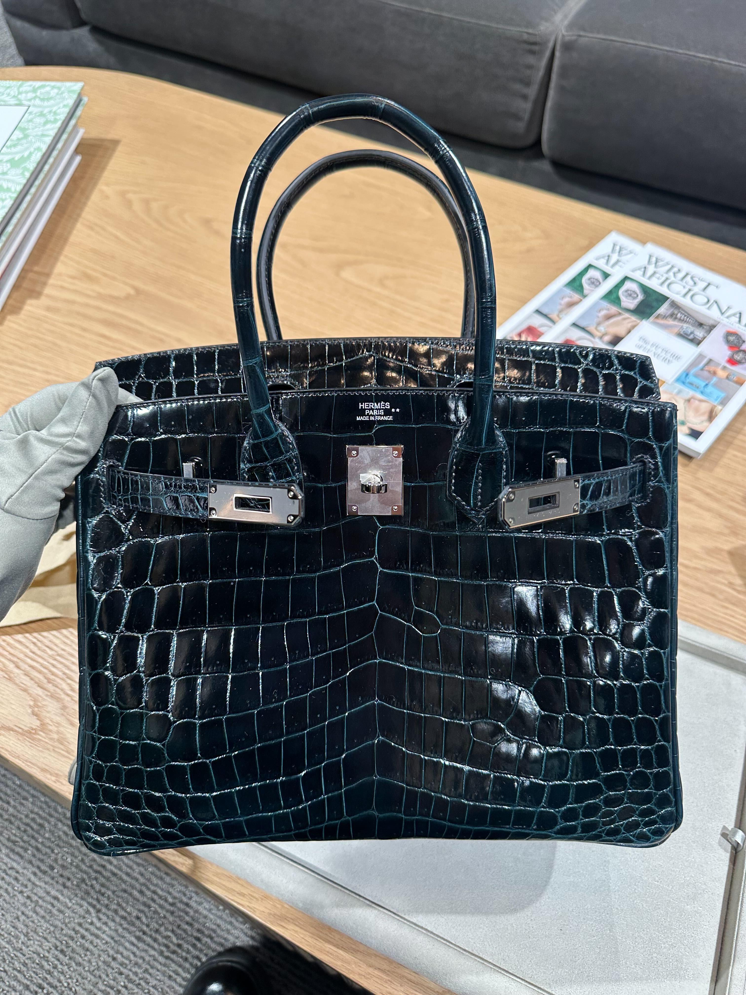 Hermès Vert Rousseau Birkin 30 Smooth Niloticus Crocodile Palladium Hardware 6